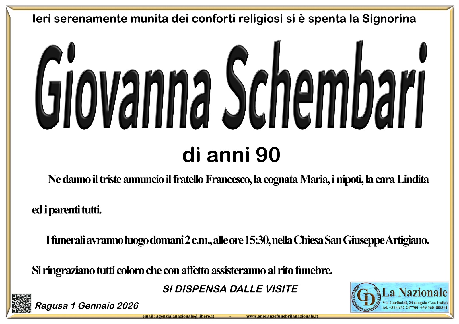 Necrologi: Giovanna Schembari