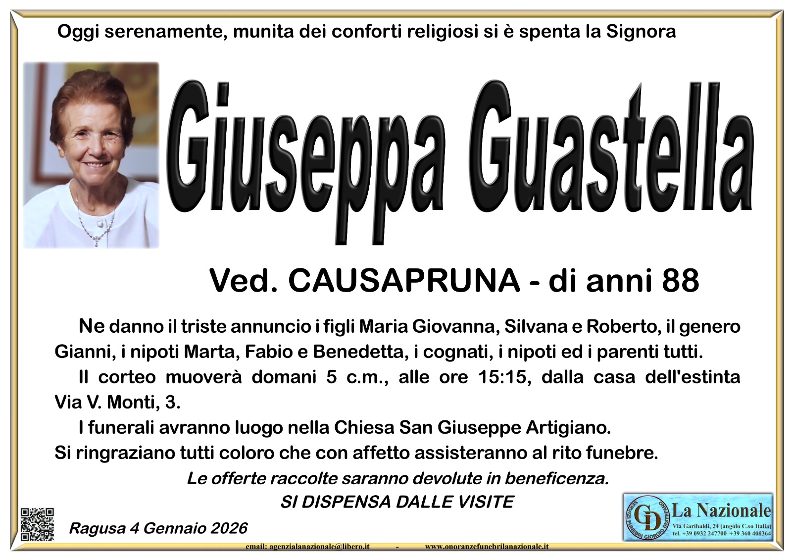 Necrologi: Giuseppa Guastella
