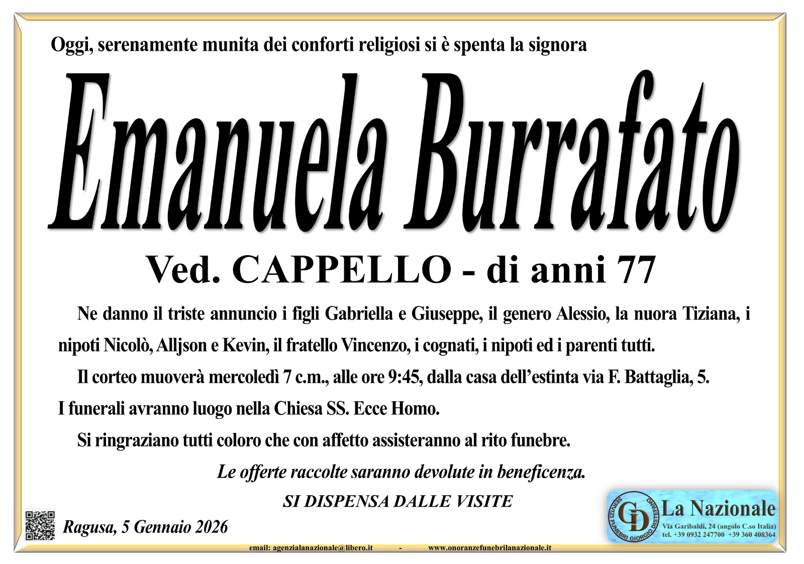 Necrologi: Emanuela Burrafato
