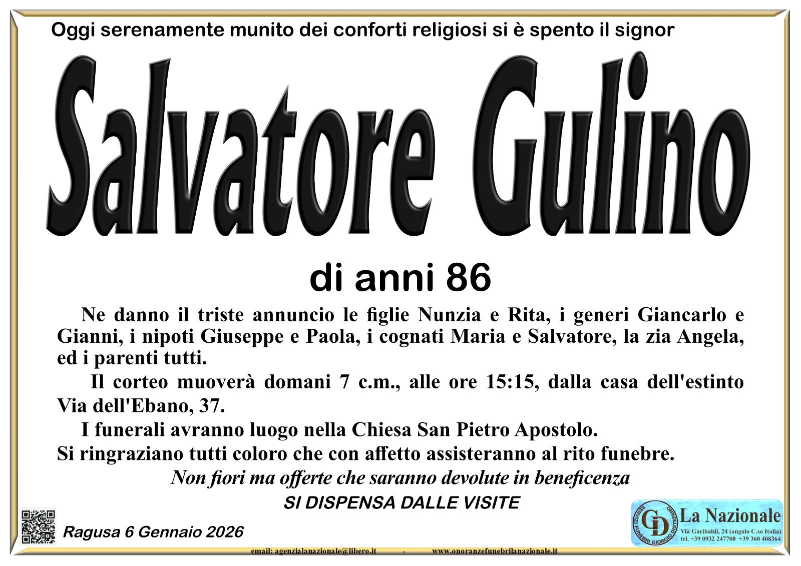 Necrologi: Salvatore Gulino