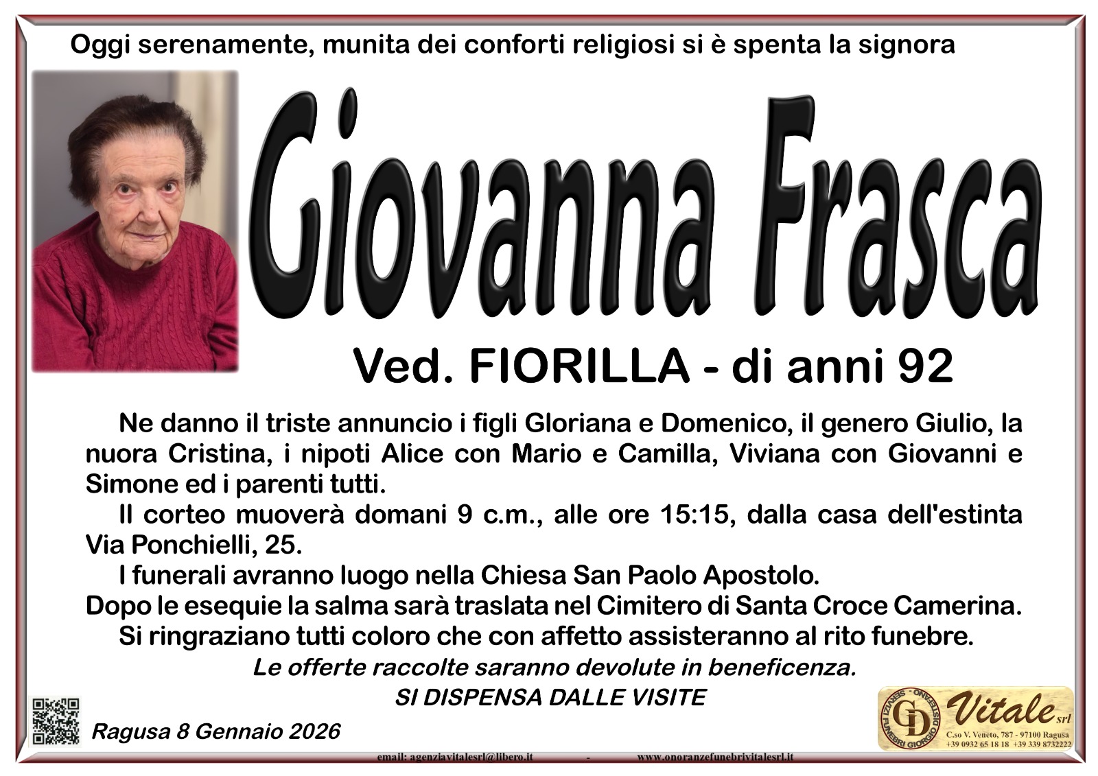 Necrologi: Giovanna Frasca