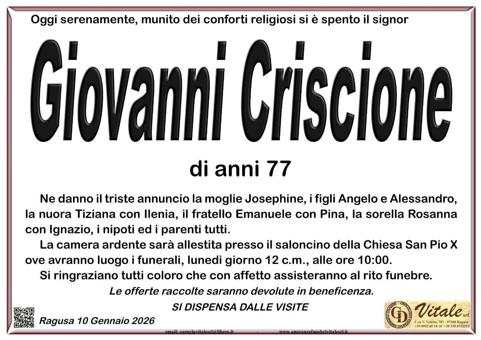 Necrologi: Giovanni Criscione