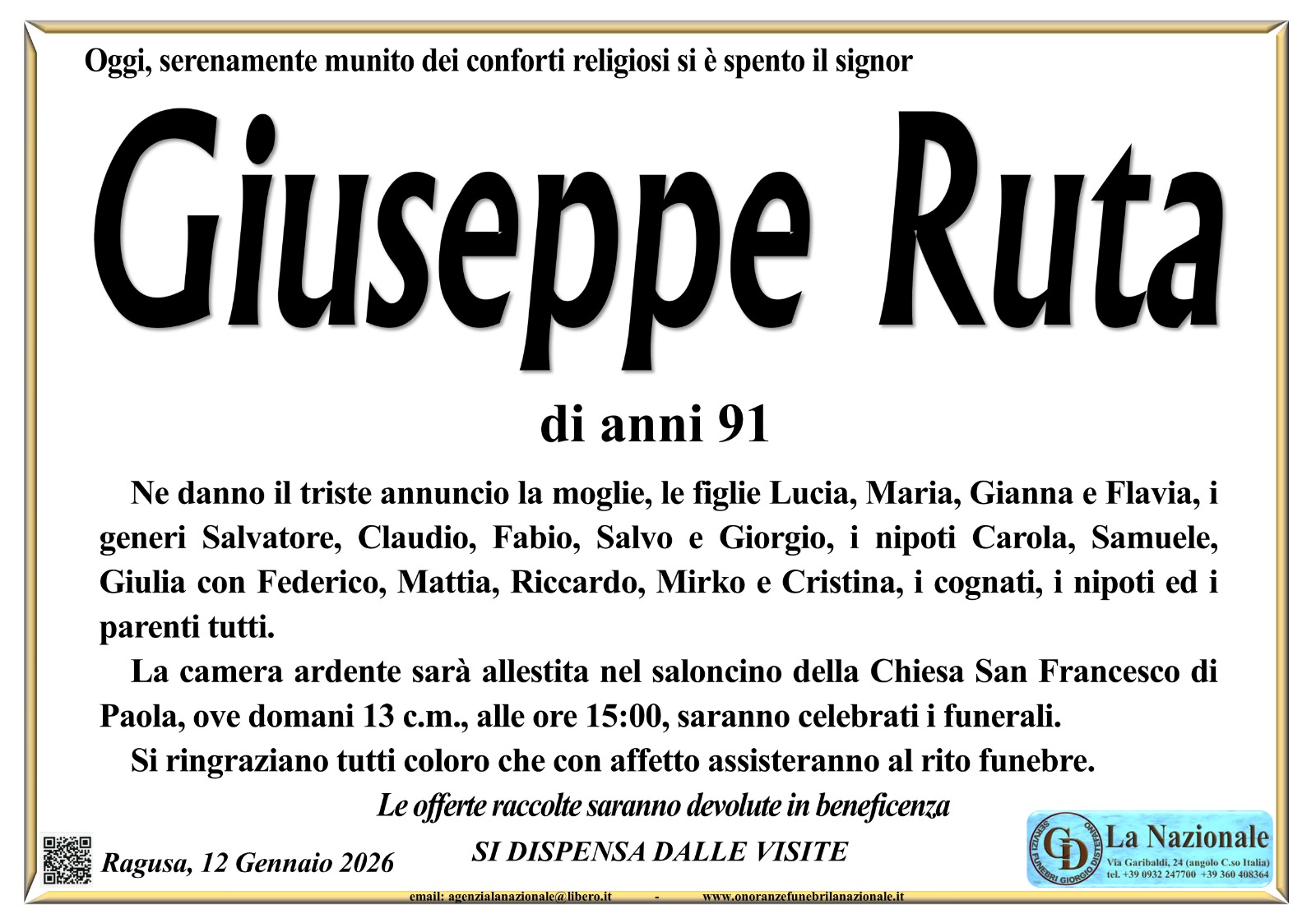 Necrologi: Giuseppe Ruta