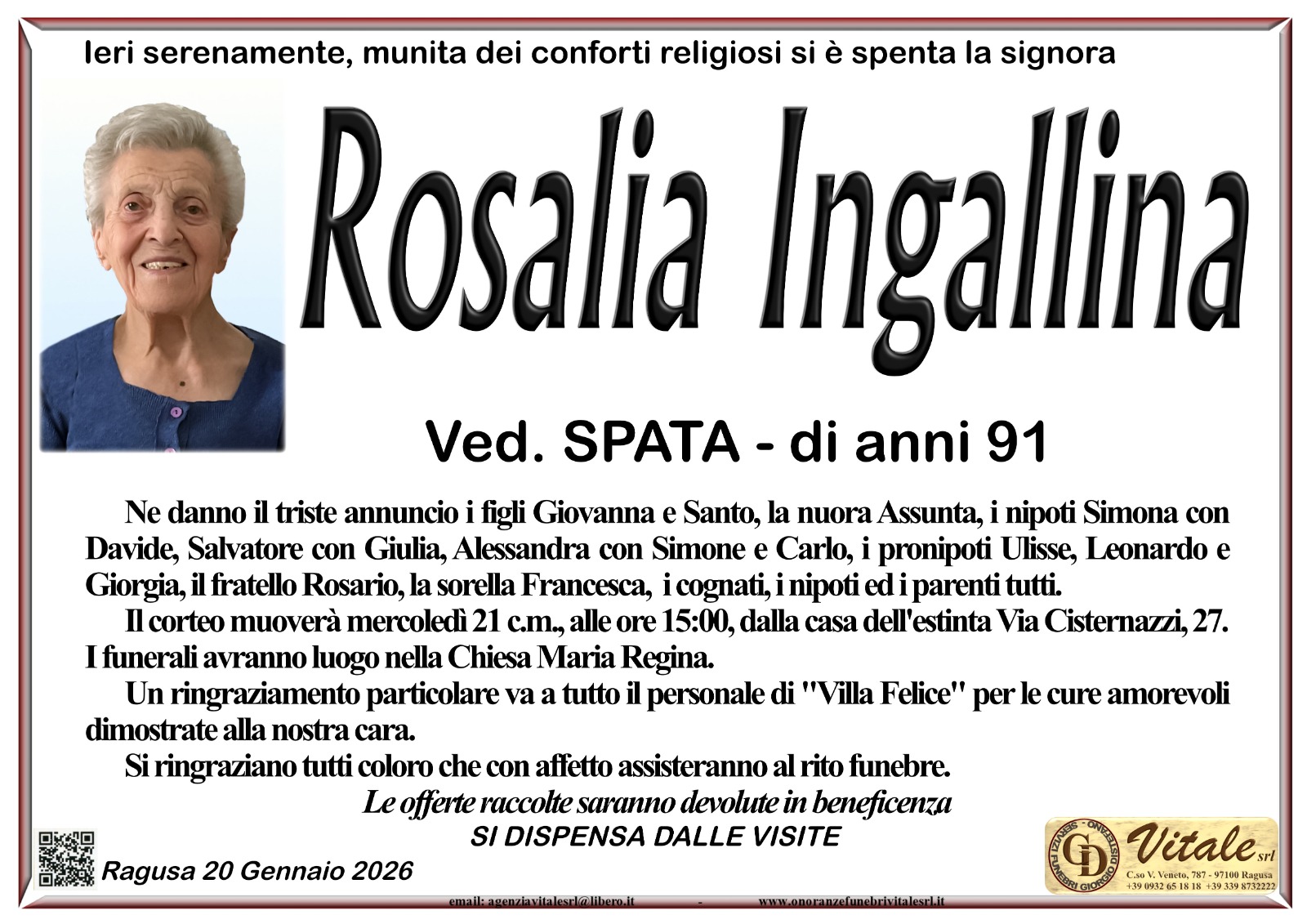 Necrologi: Rosalia Ingallina