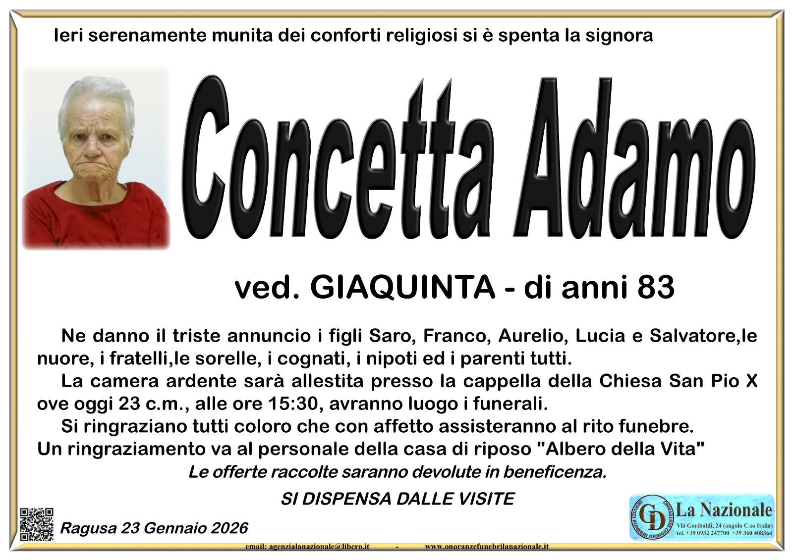 Necrologi: Concetta Adamo