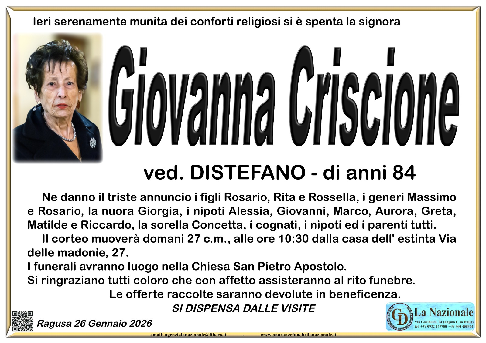 Necrologi: Giovanna Criscione