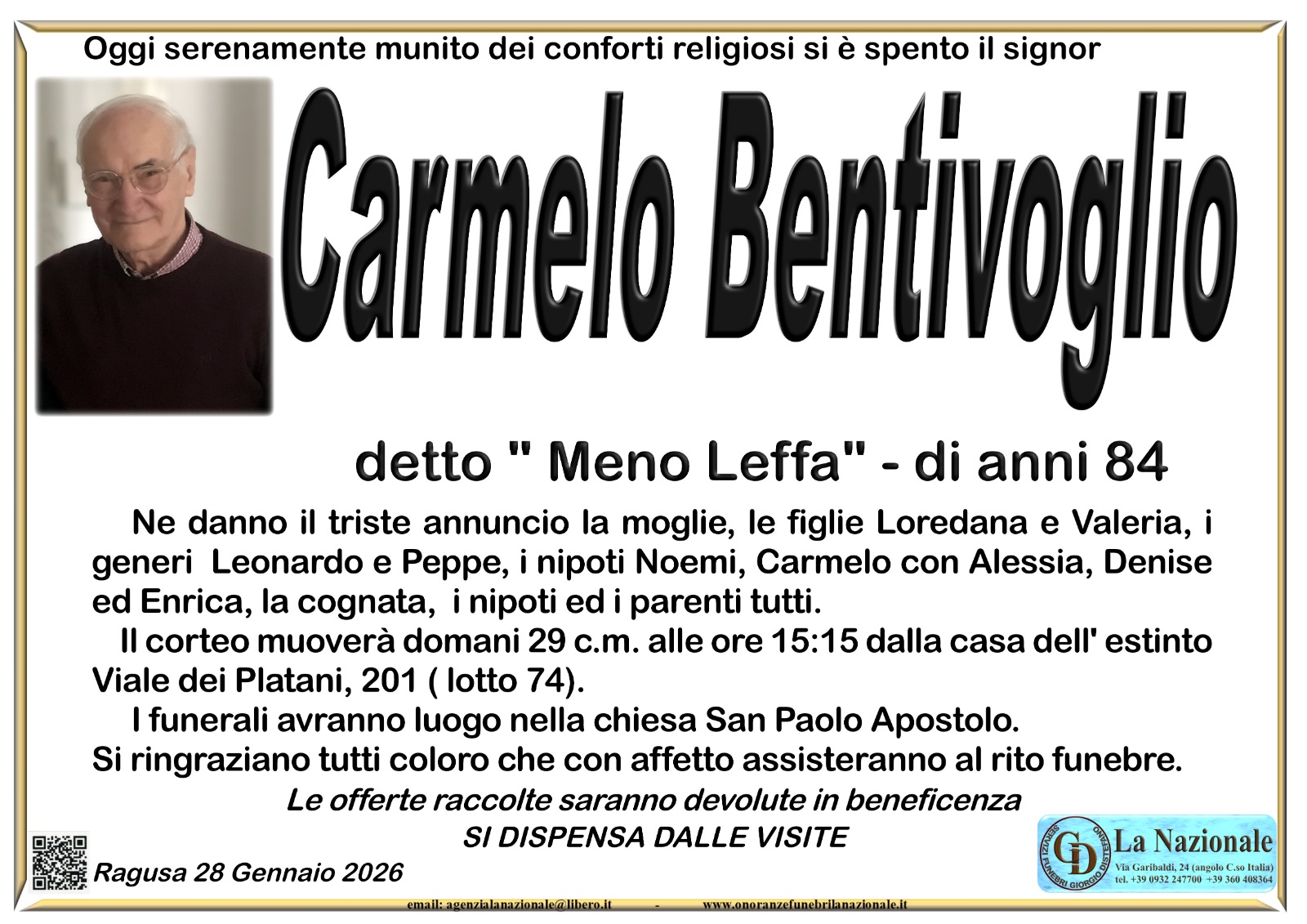 Necrologi: Carmelo Bentivoglio