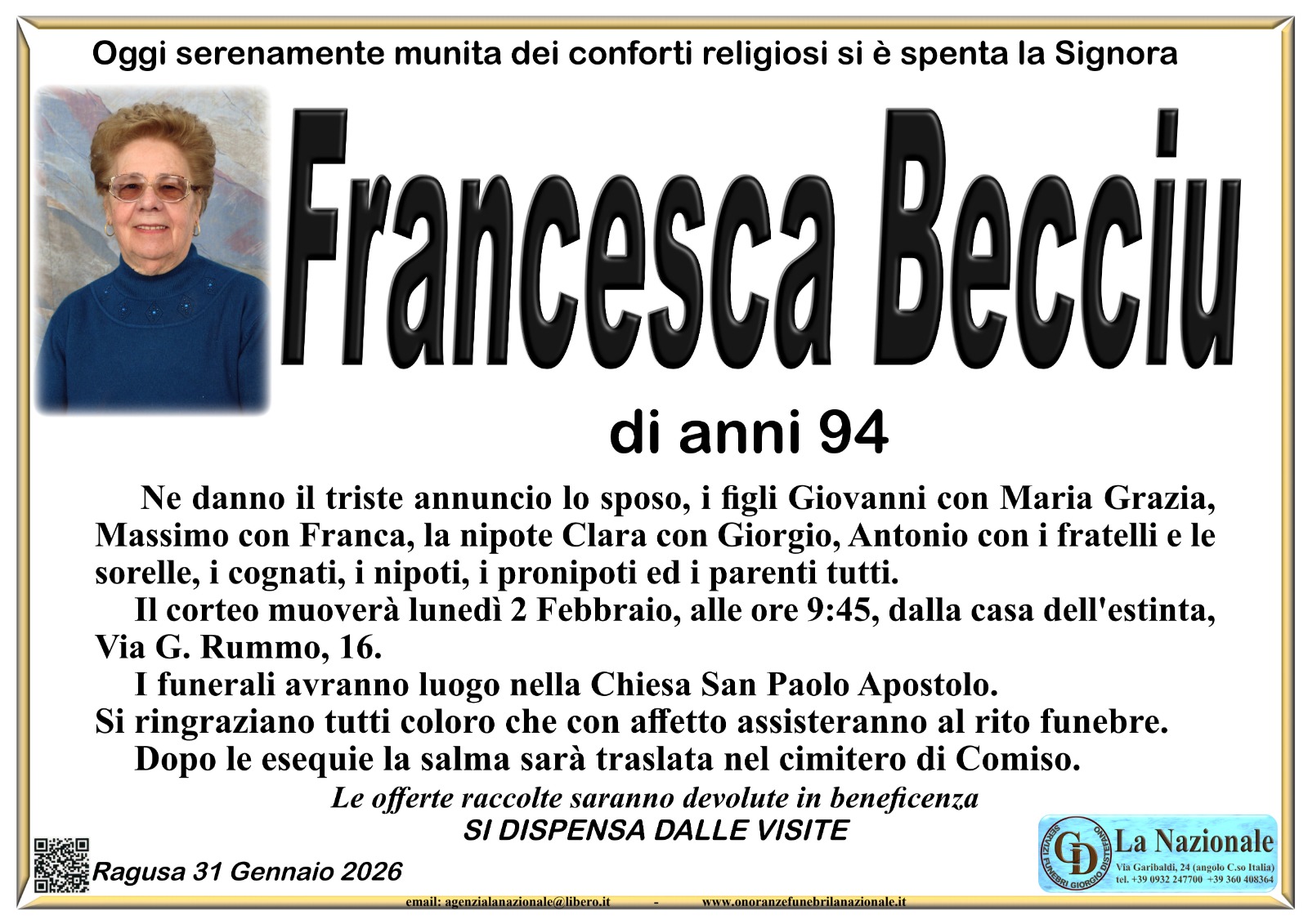 Necrologi: Francesca Becciu