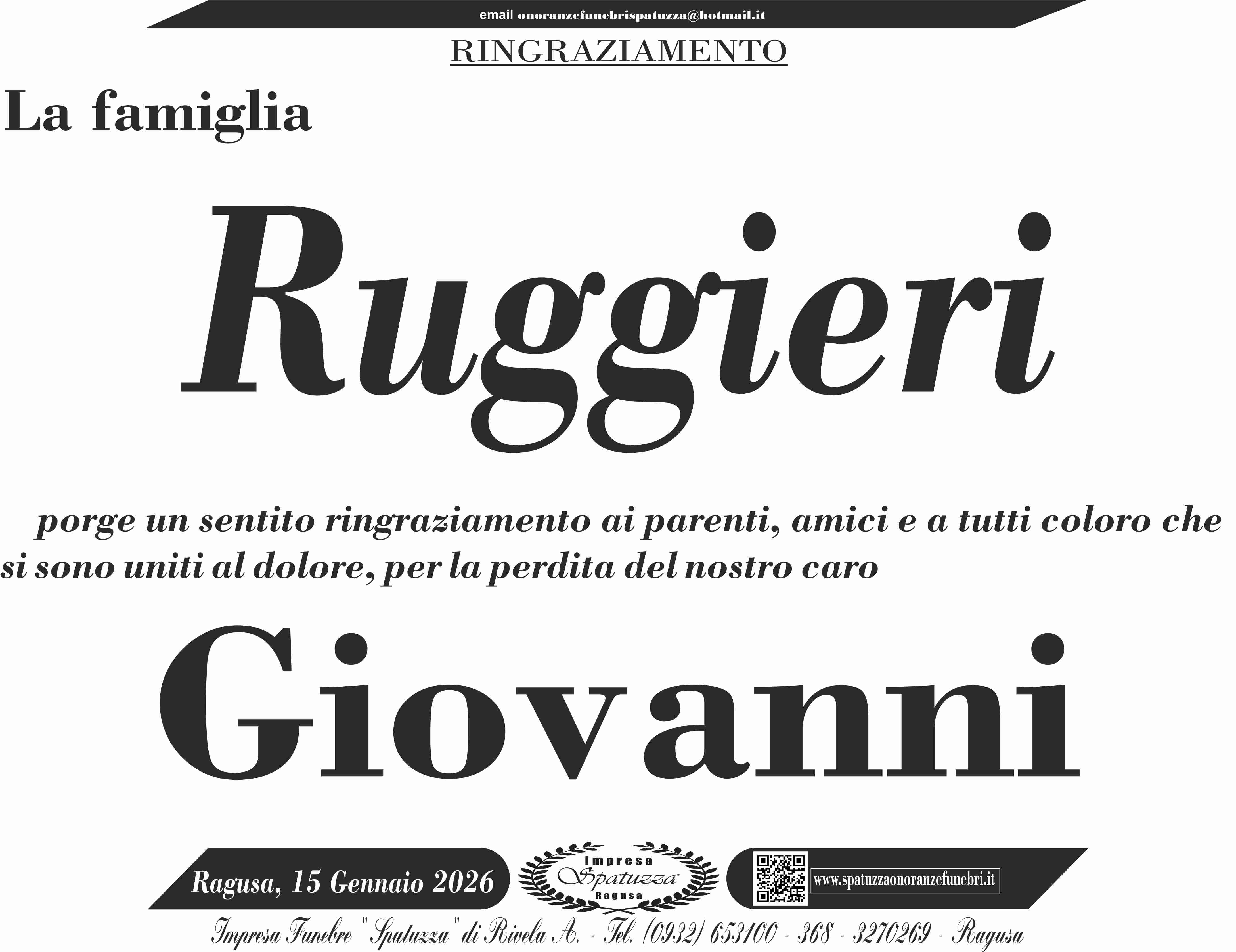 Ringraziamento: famiglia Ruggieri