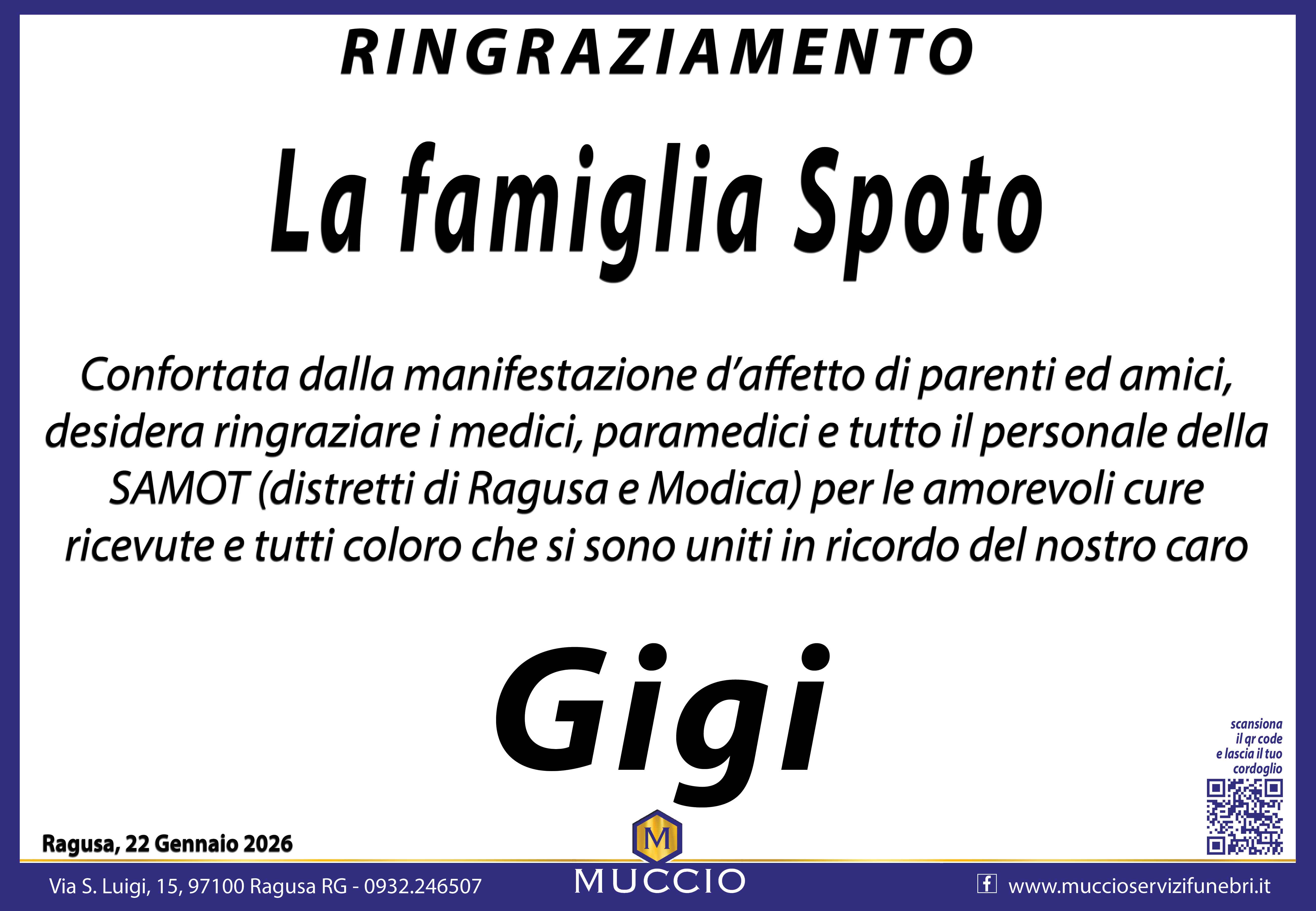 Ringraziamento: famiglia Spoto