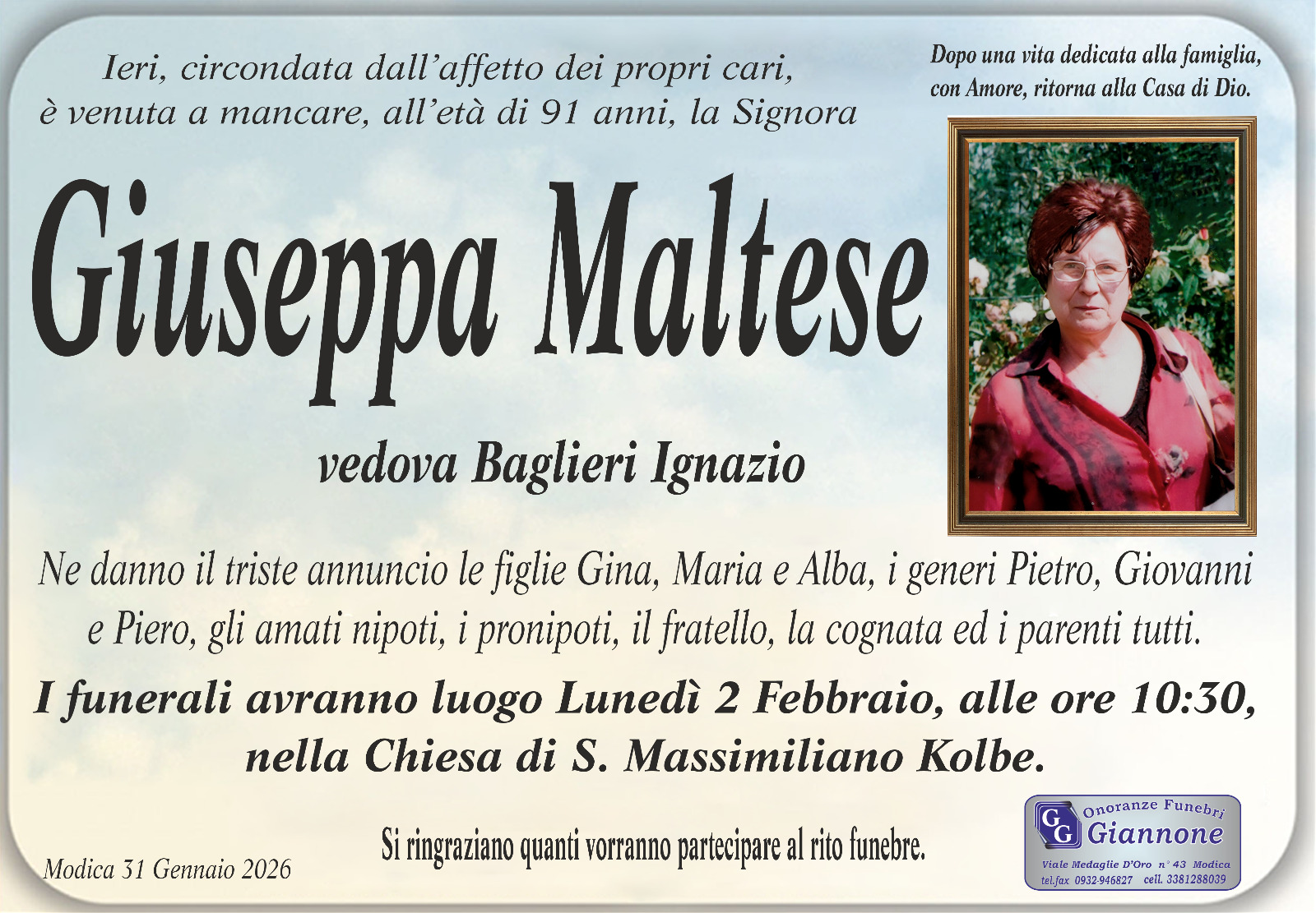 Necrologi: Giuseppa Maltese