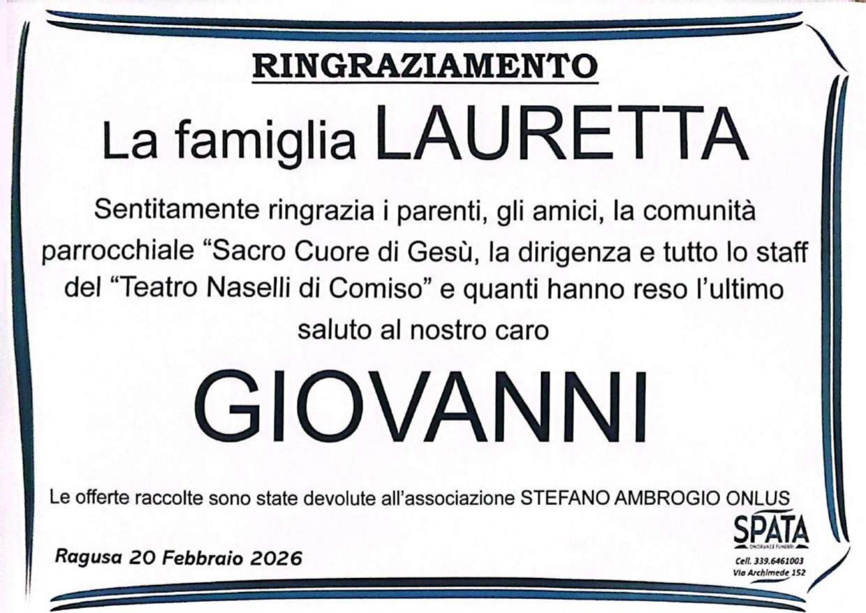 Ringraziamento: famiglia Lauretta