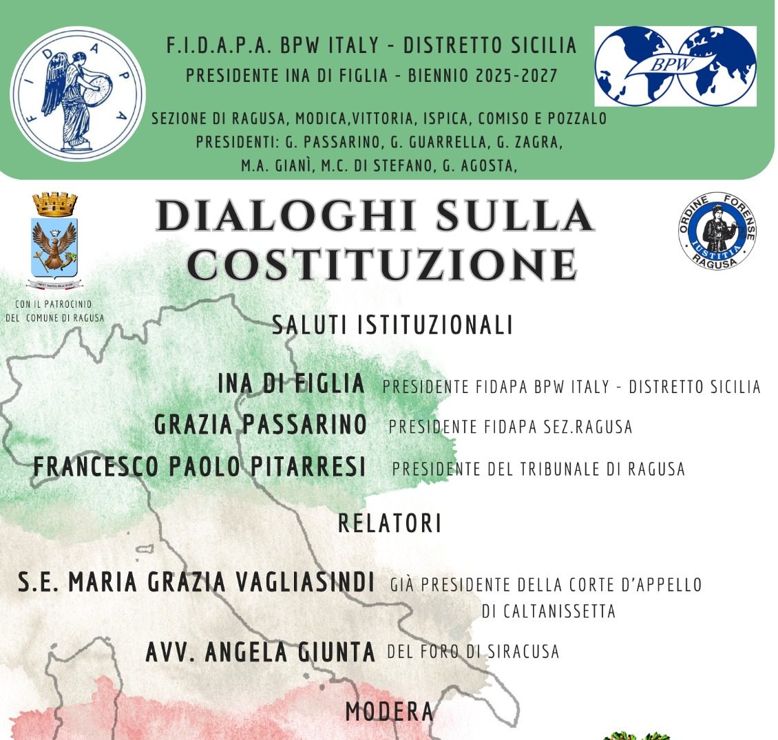 “Dialoghi sulla Costituzione”: FIDAPA Sicilia celebra l’80° anniversario dell’Assemblea Costituente a Ragusa