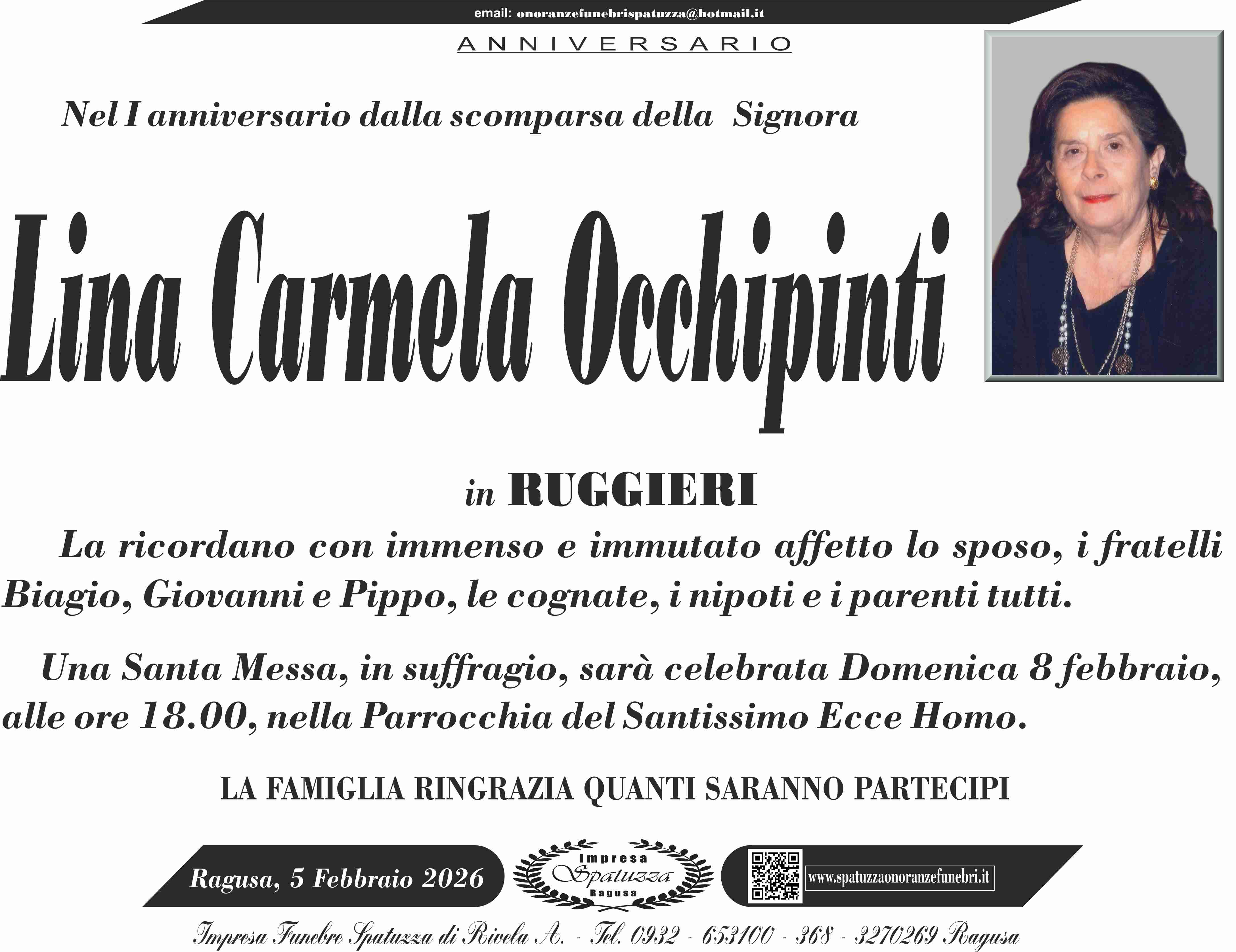Anniversario: Lina Carmela Occhipinti