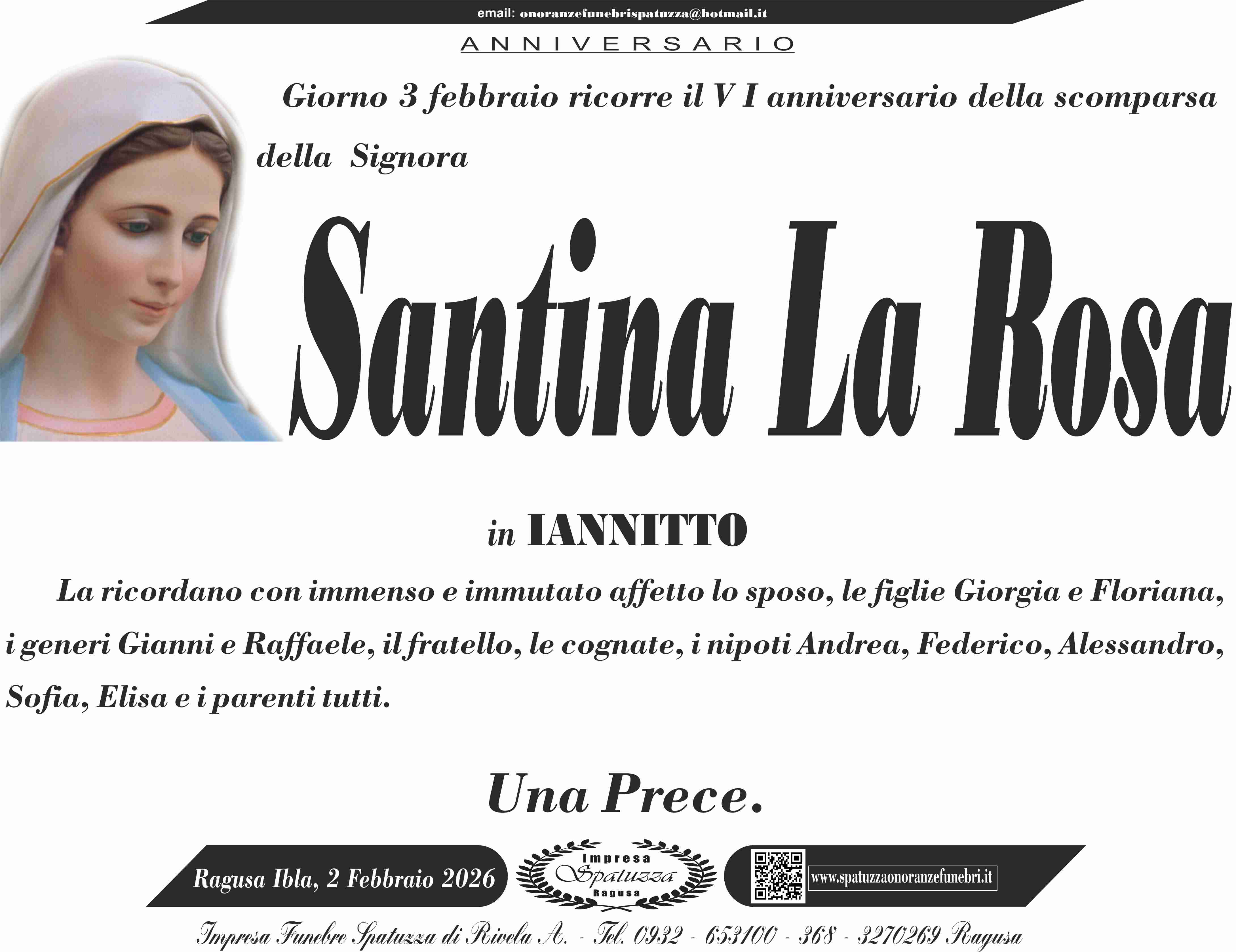 Anniversario: Santina La Rosa