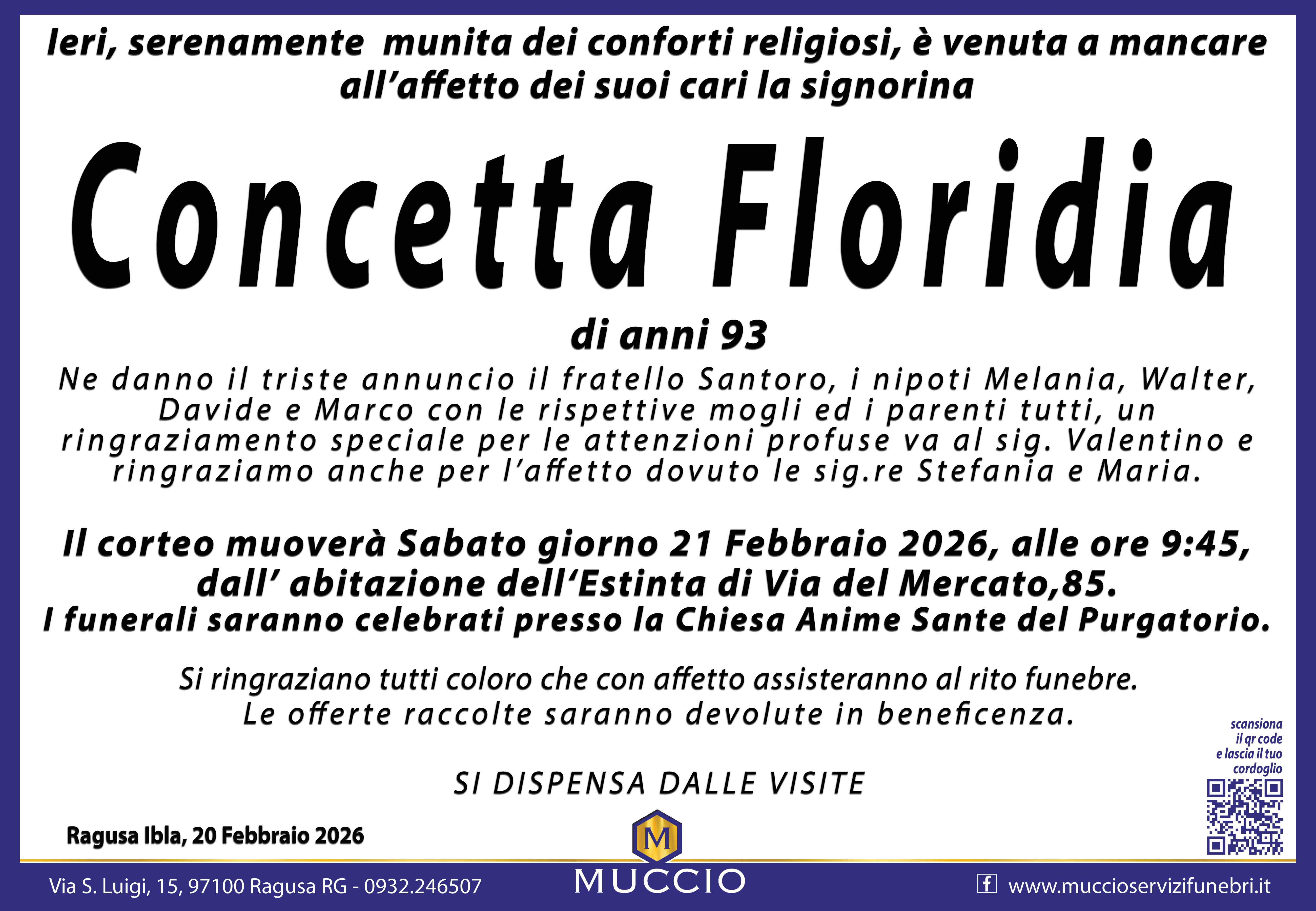 Necrologi: Concetta Floridia