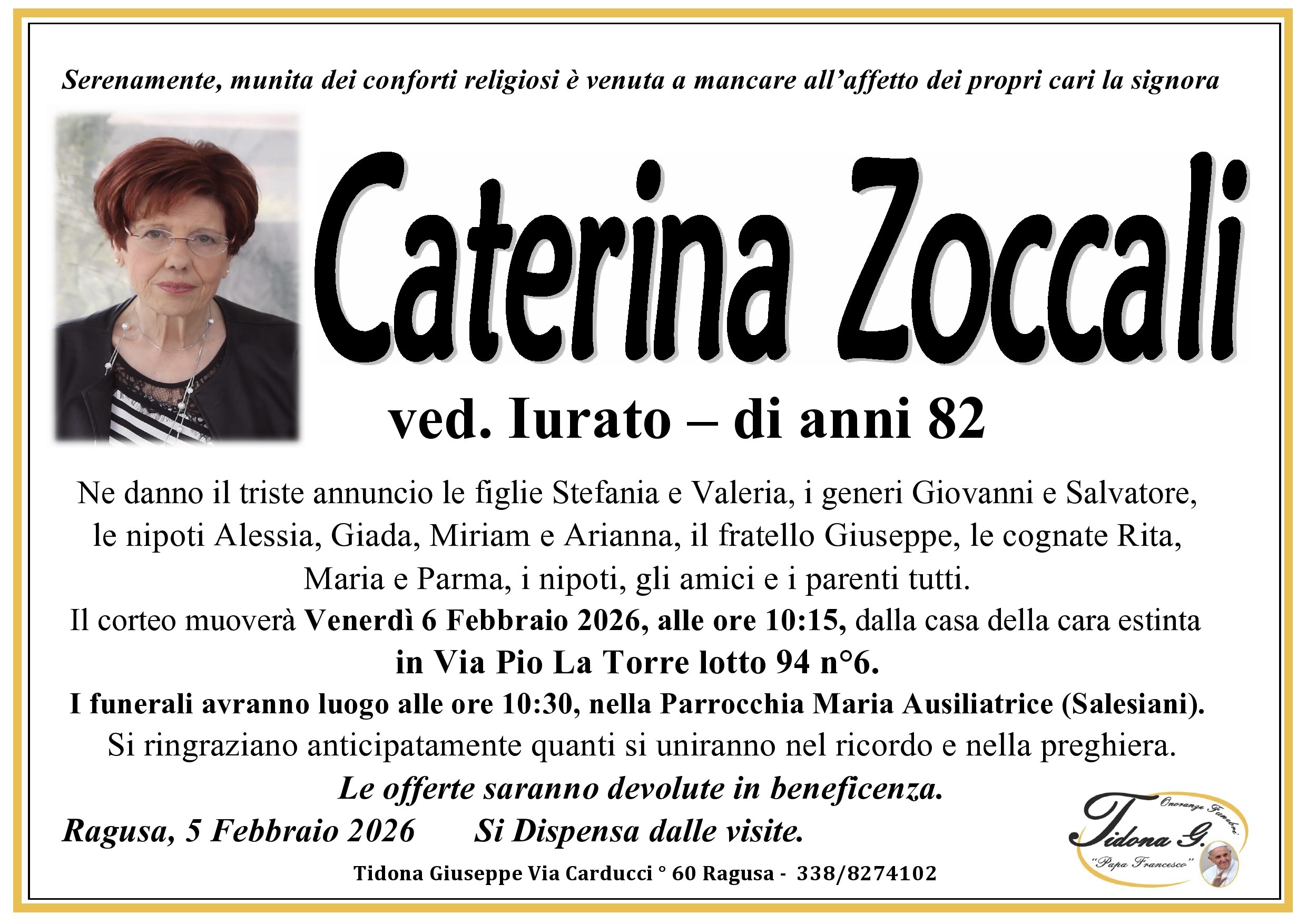 Necrologi: Caterina Zoccali