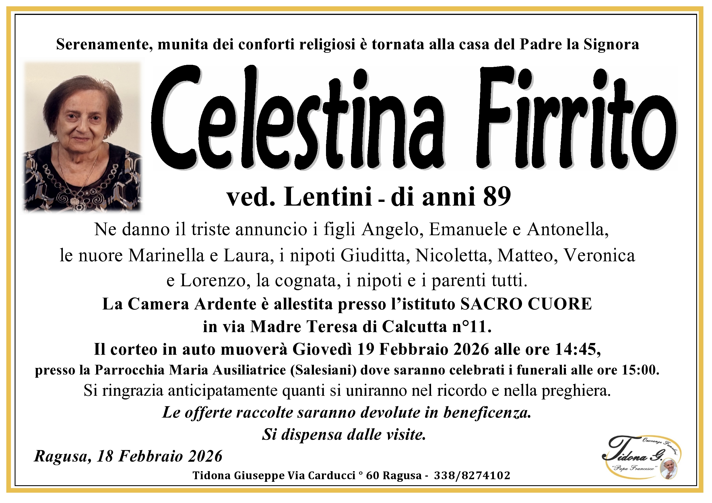 Necrologi: Celestina Firrito