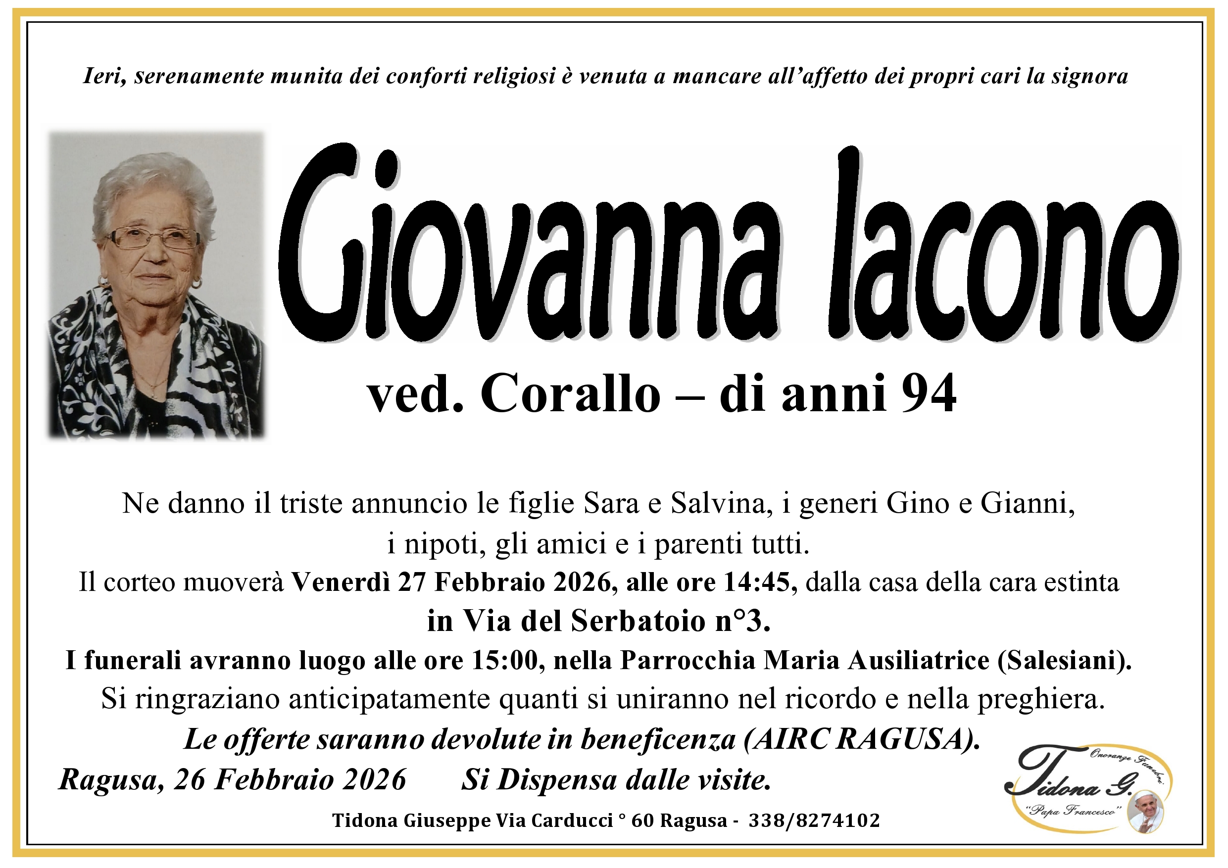 Necrologi: Giovanna Iacono