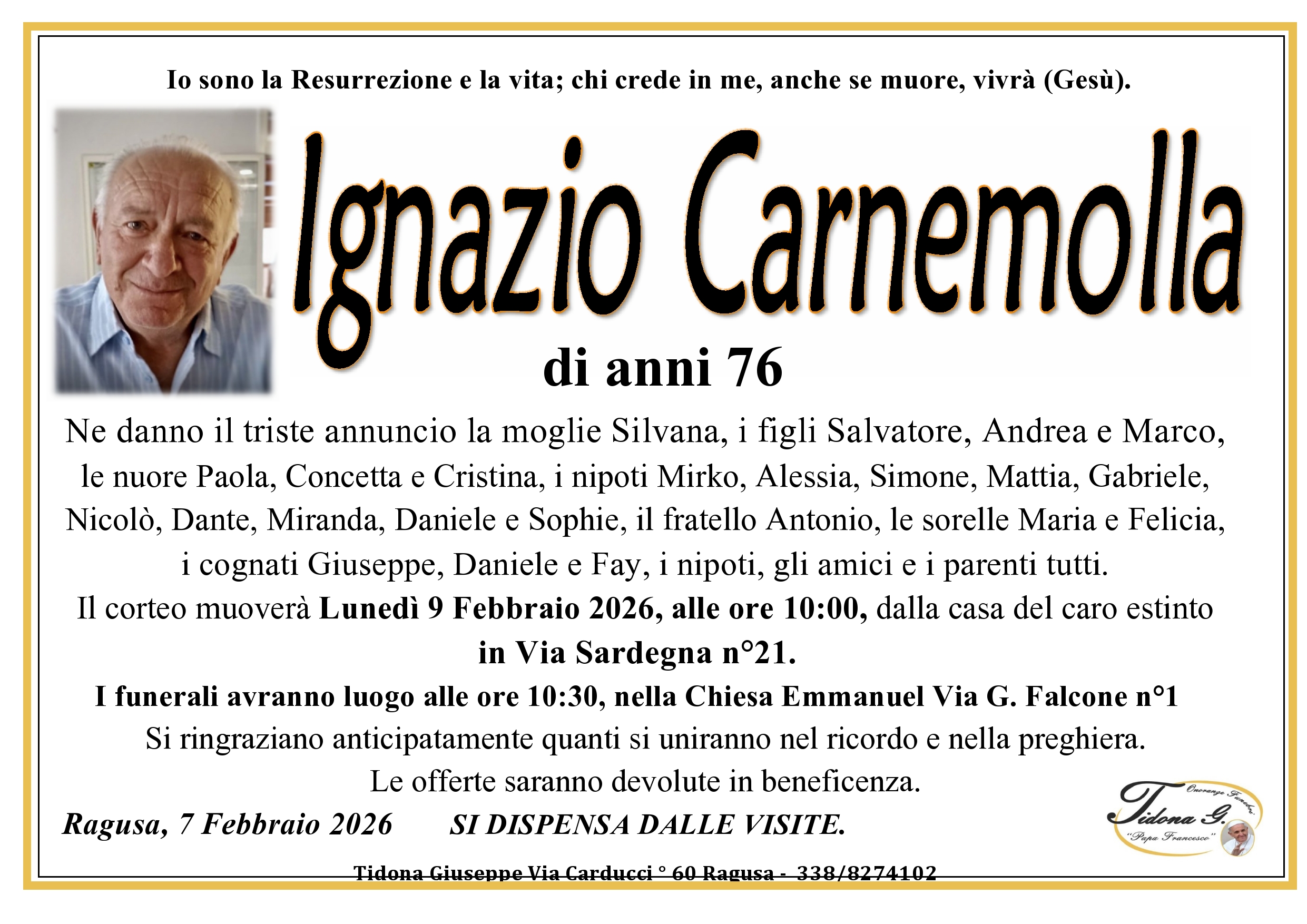 Necrologi: Ignazio Carnemolla