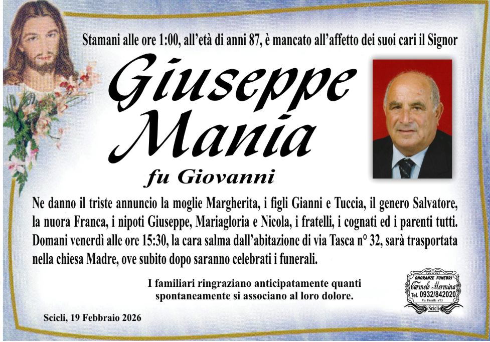 Necrologi: Giuseppe Mania