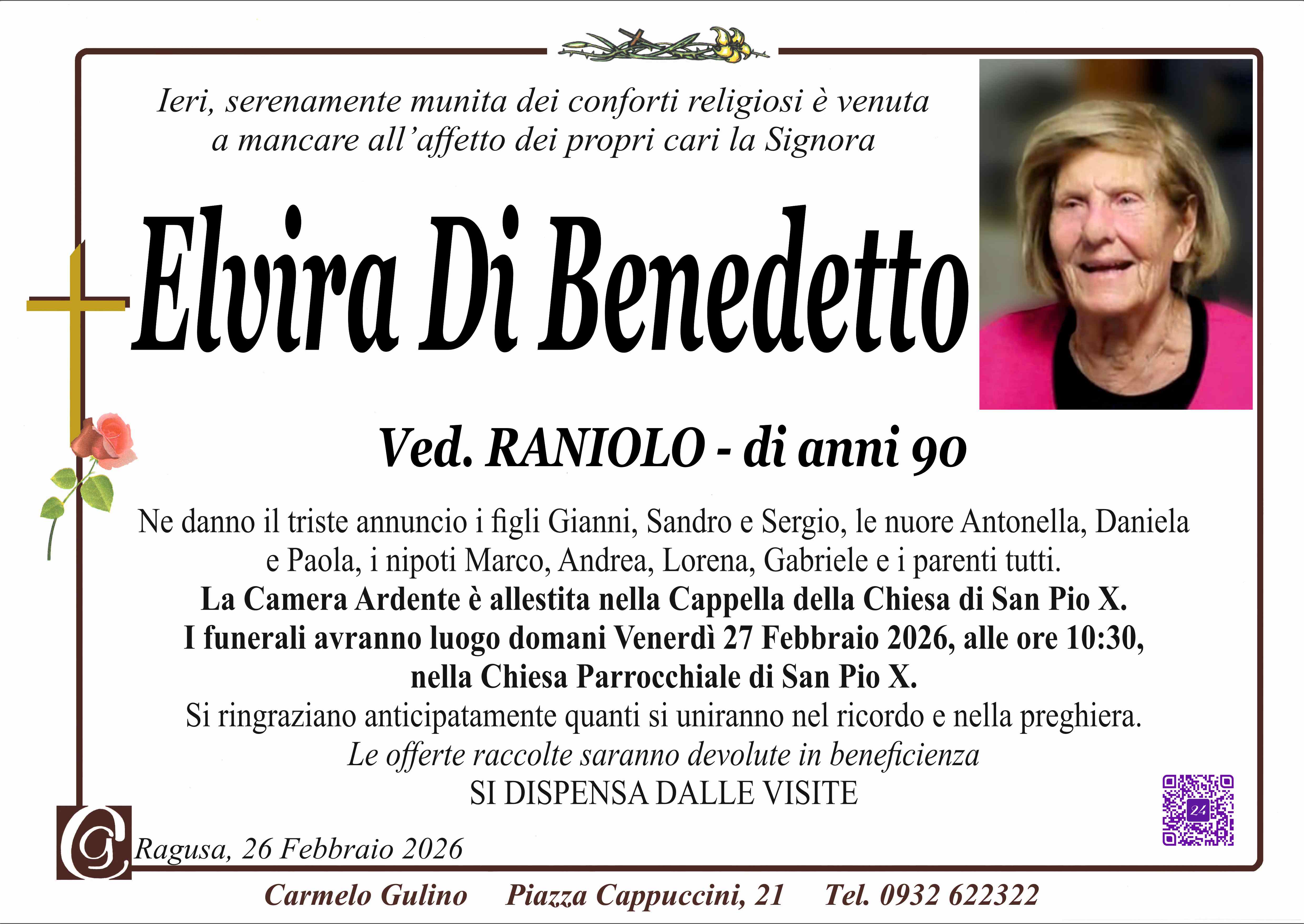Necrologi: Elvira Di Benedetto