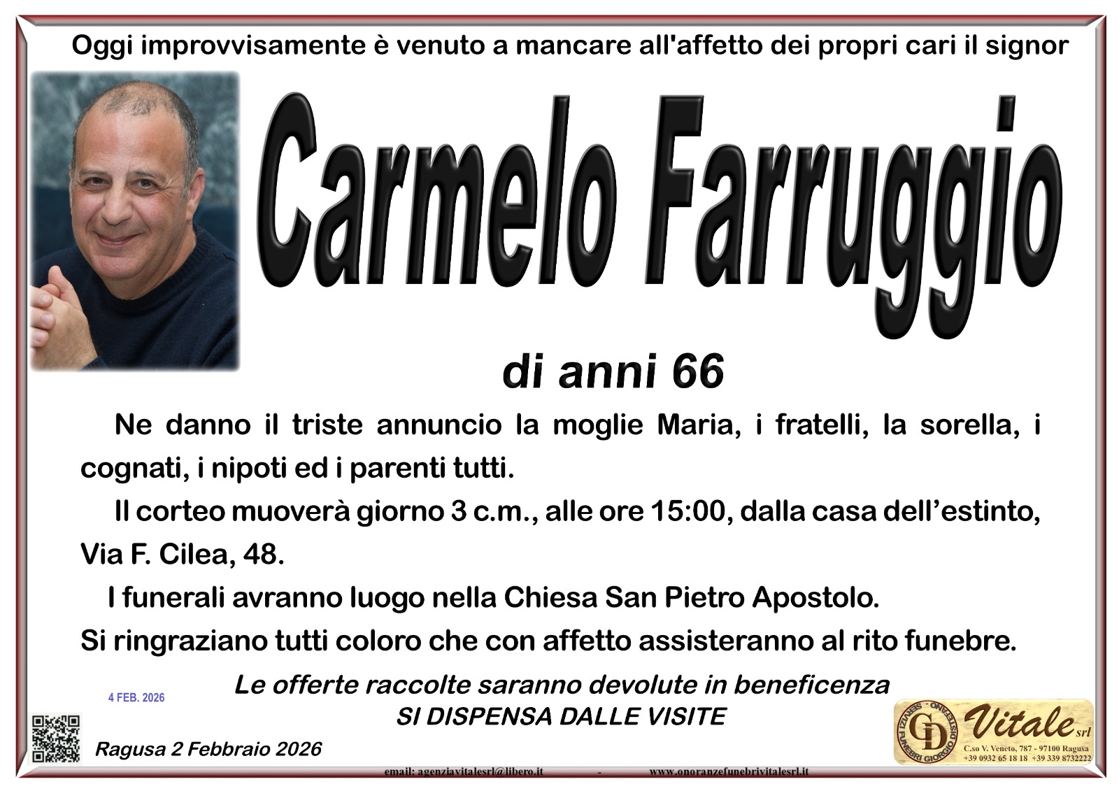 Necrologi: Carmelo Farruggio
