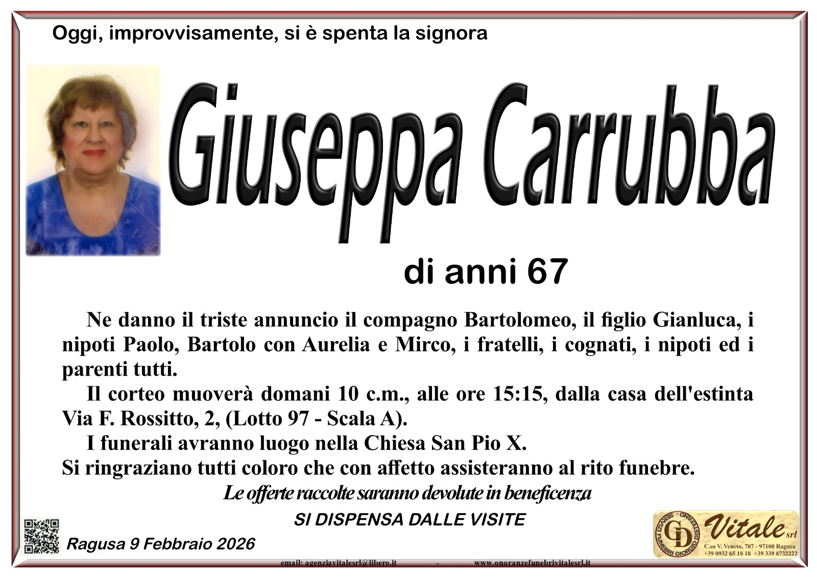 Necrologi: Giuseppa Carrubba