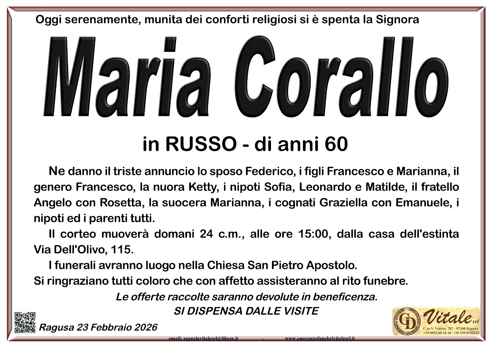 Necrologi: Maria Corallo