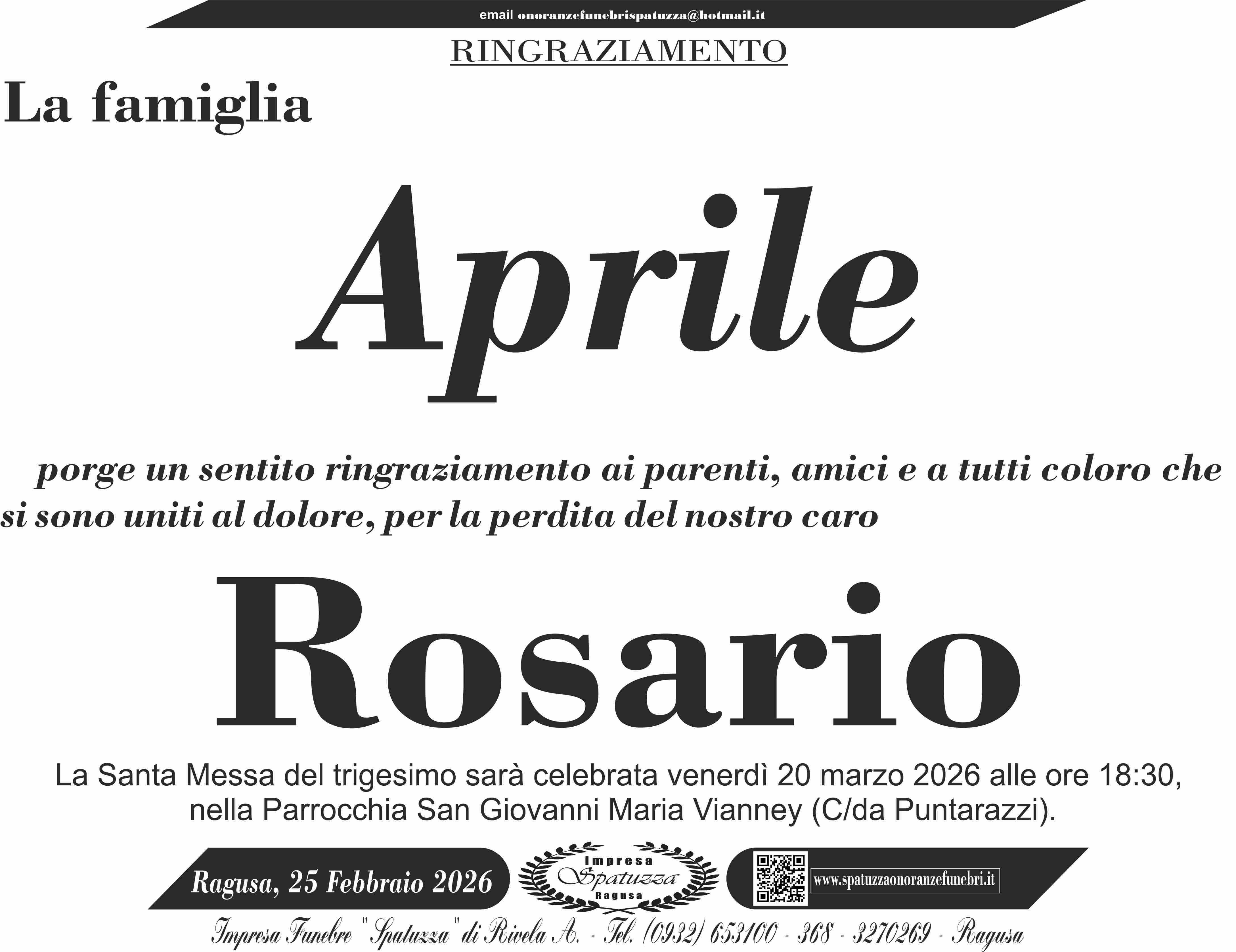 Ringraziamento: famiglia Aprile