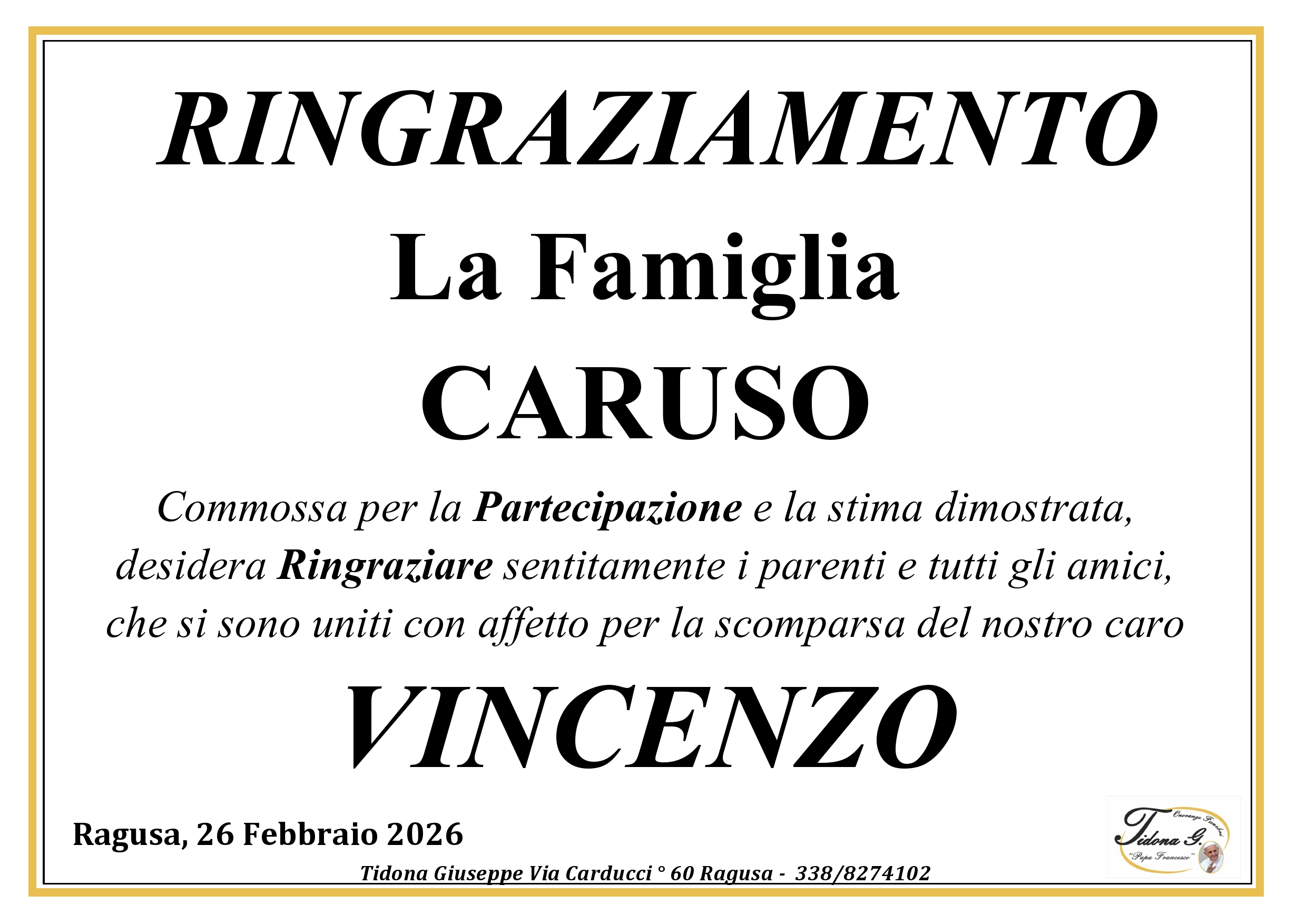 Ringraziamento: famiglia Caruso
