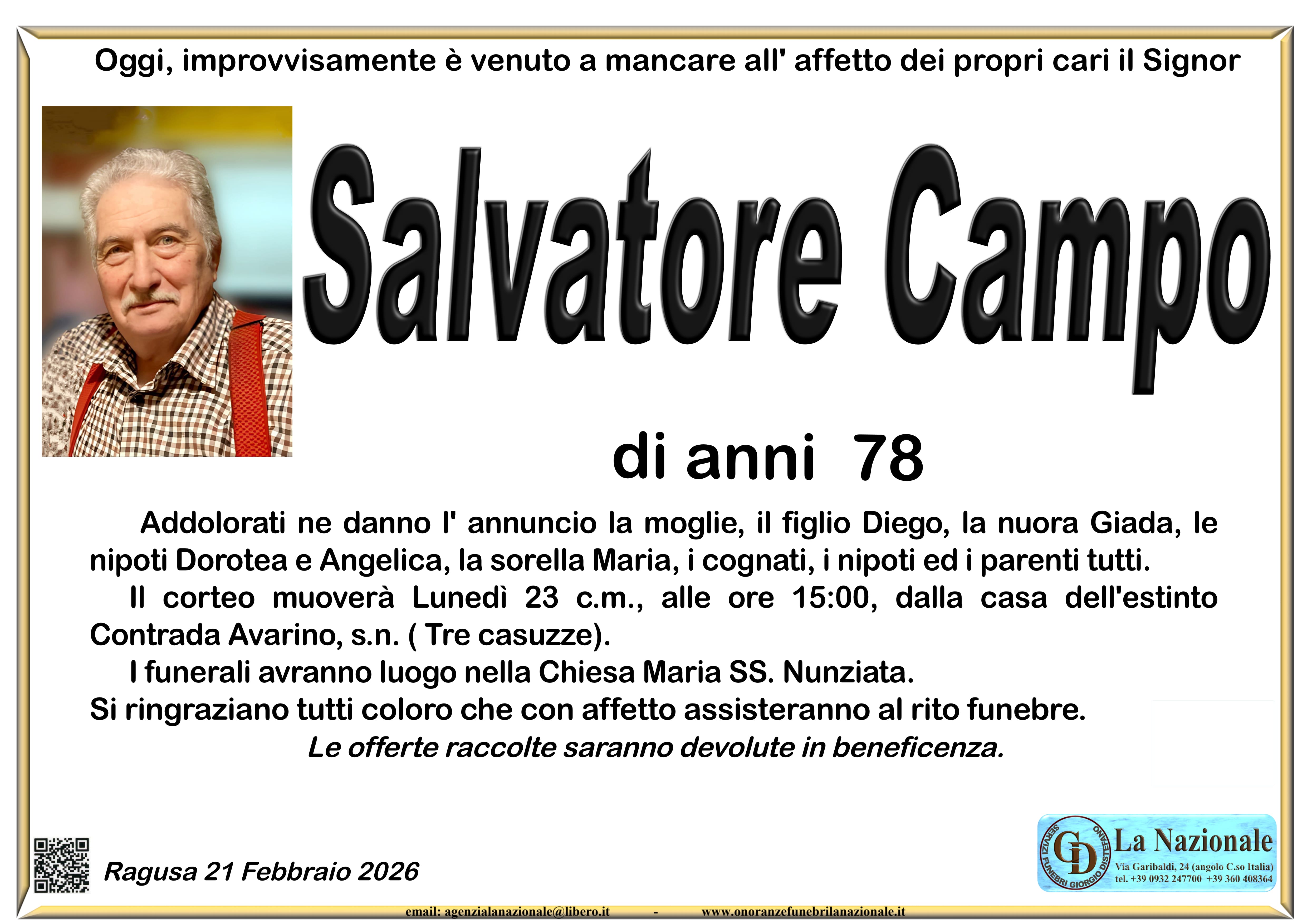 Necrologi: Salvatore Campo