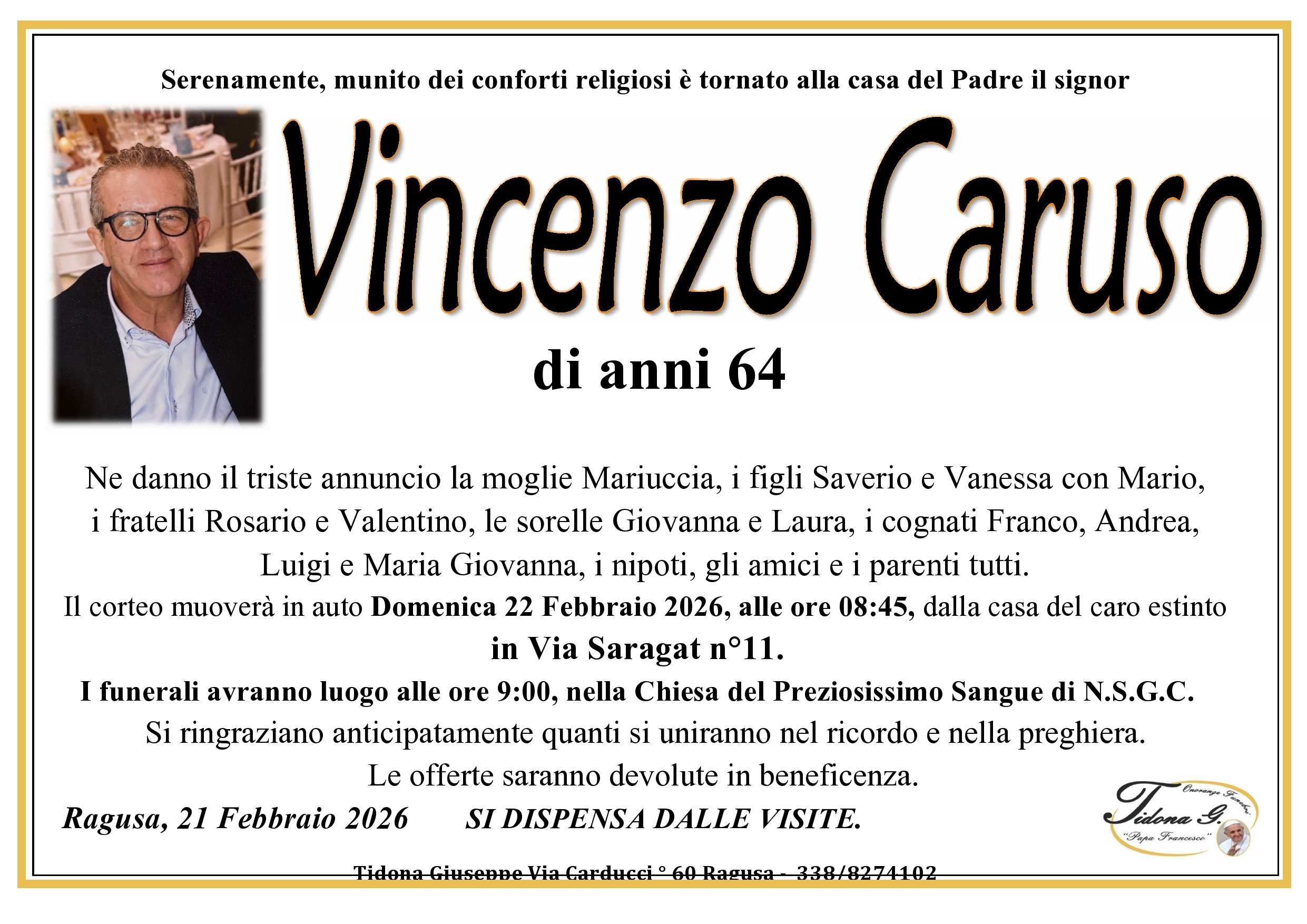 Necrologi: Vincenzo Caruso