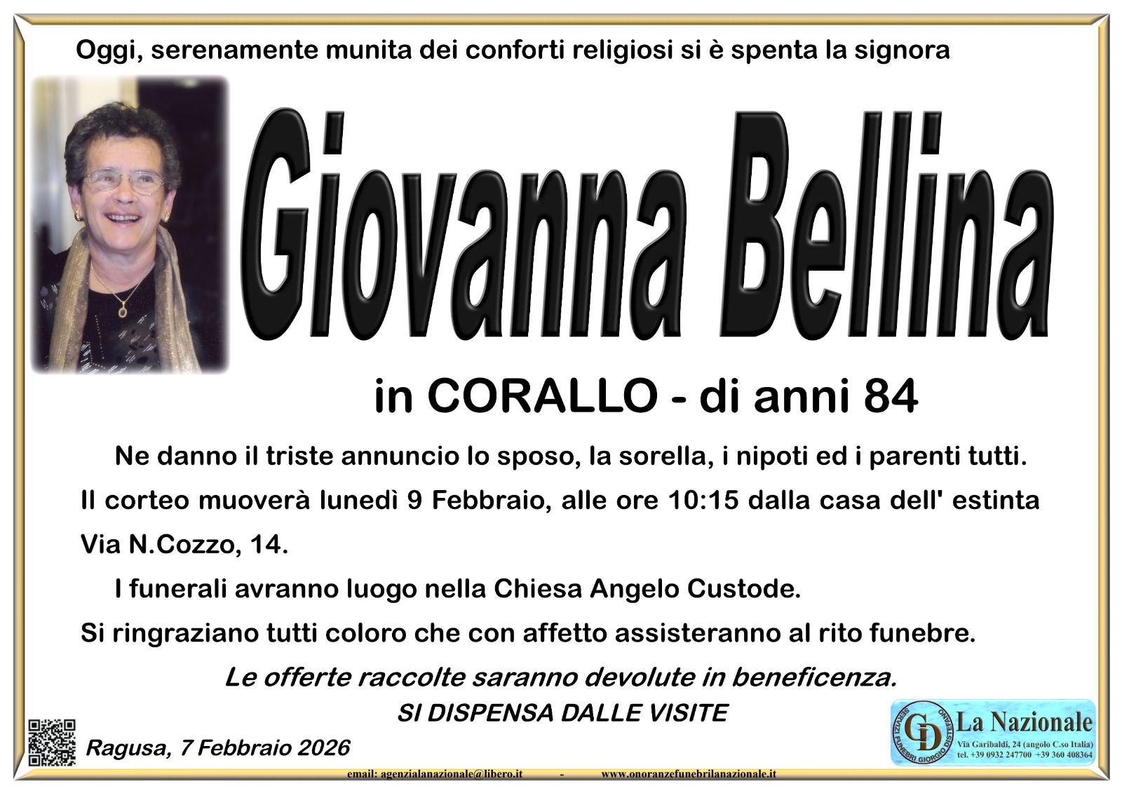 Necrologi: Giovanna Bellina