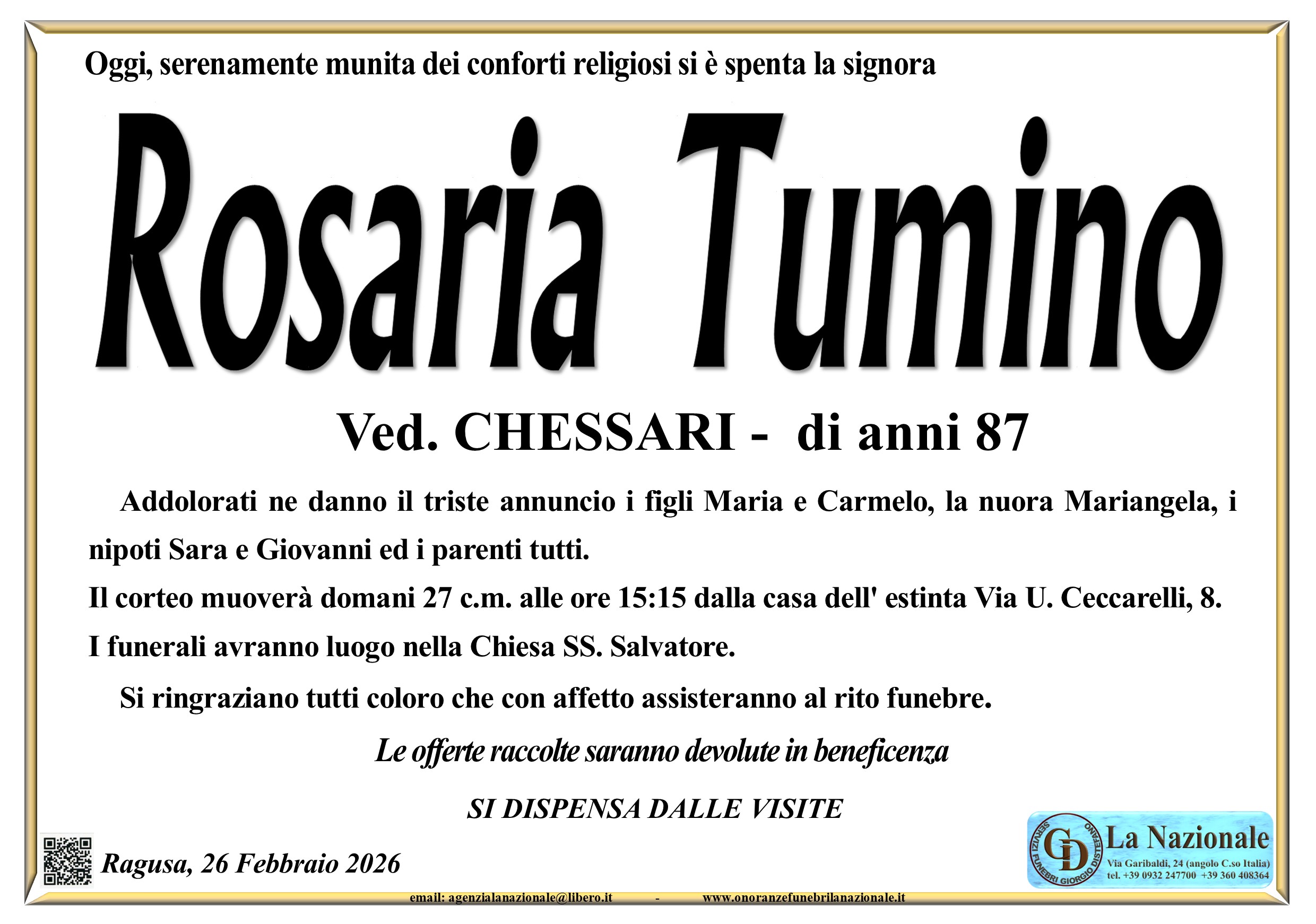 Necrologi: Rosaria Tumino