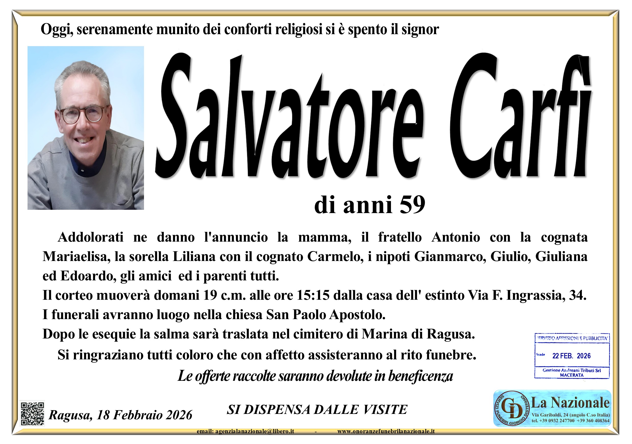 Necrologi: Salvatore Carfì
