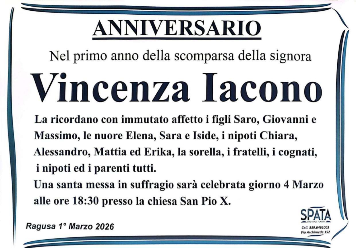 Anniversario: Vincenza Iacono