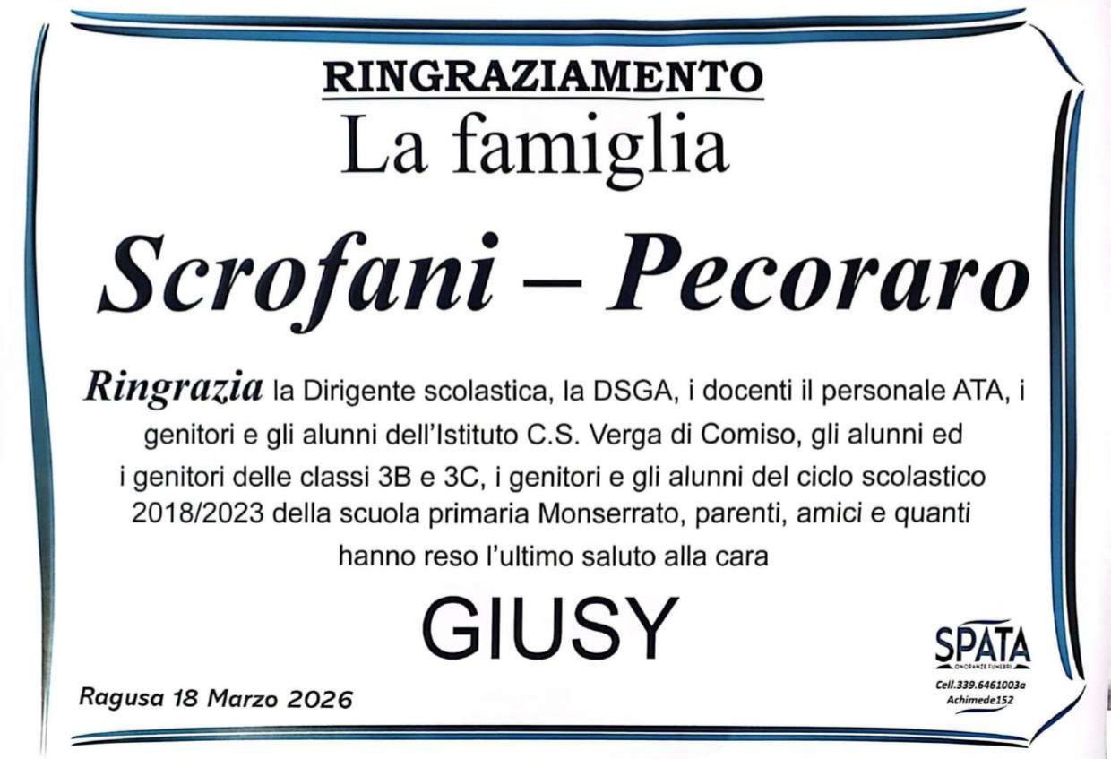 Ringraziamento: famiglia Scrofani-Pecoraro