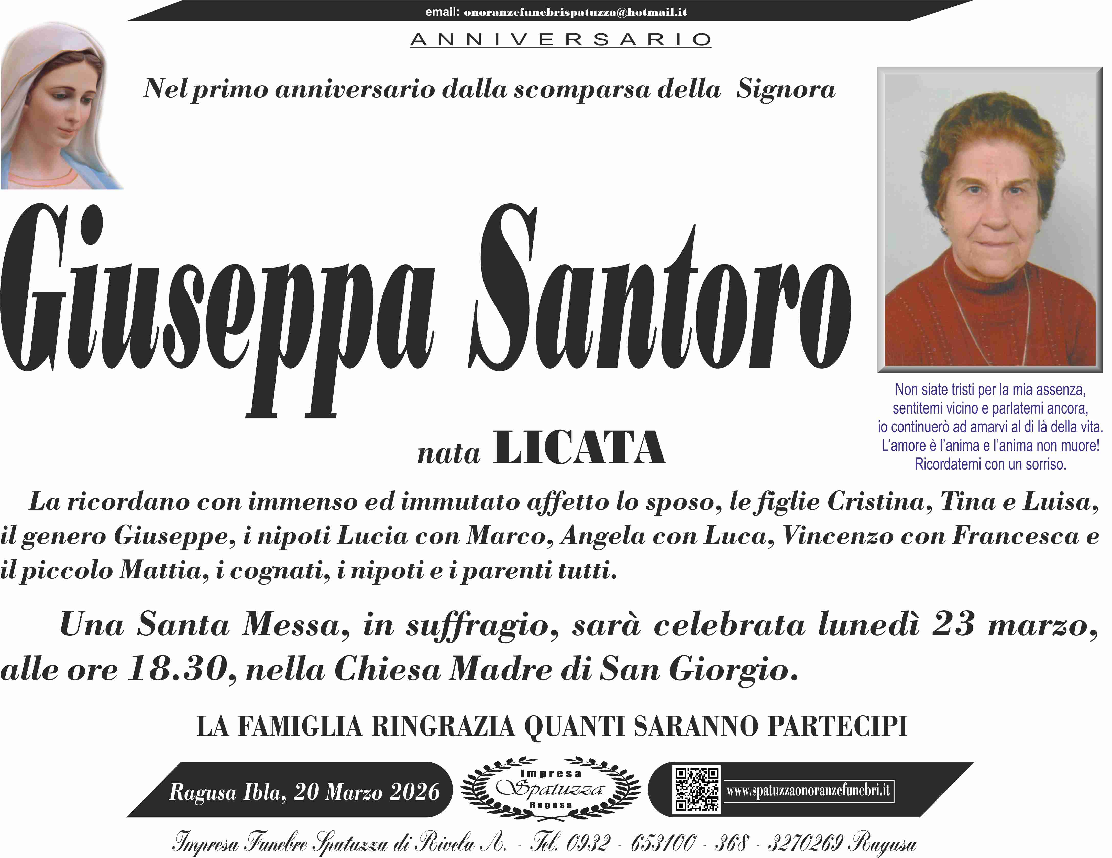 Anniversario: Giuseppa Santoro