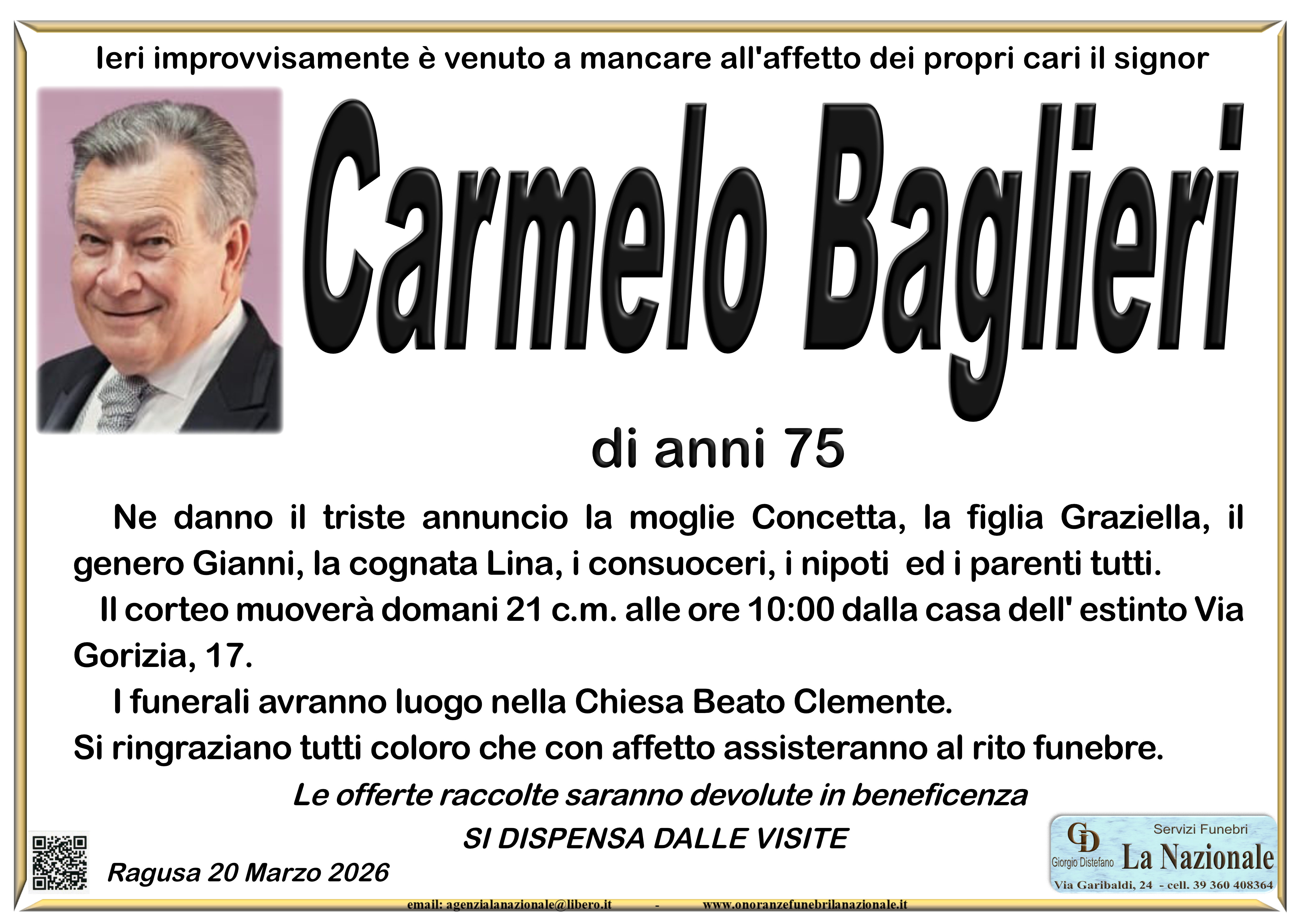 Necrologi: Carmelo Baglieri