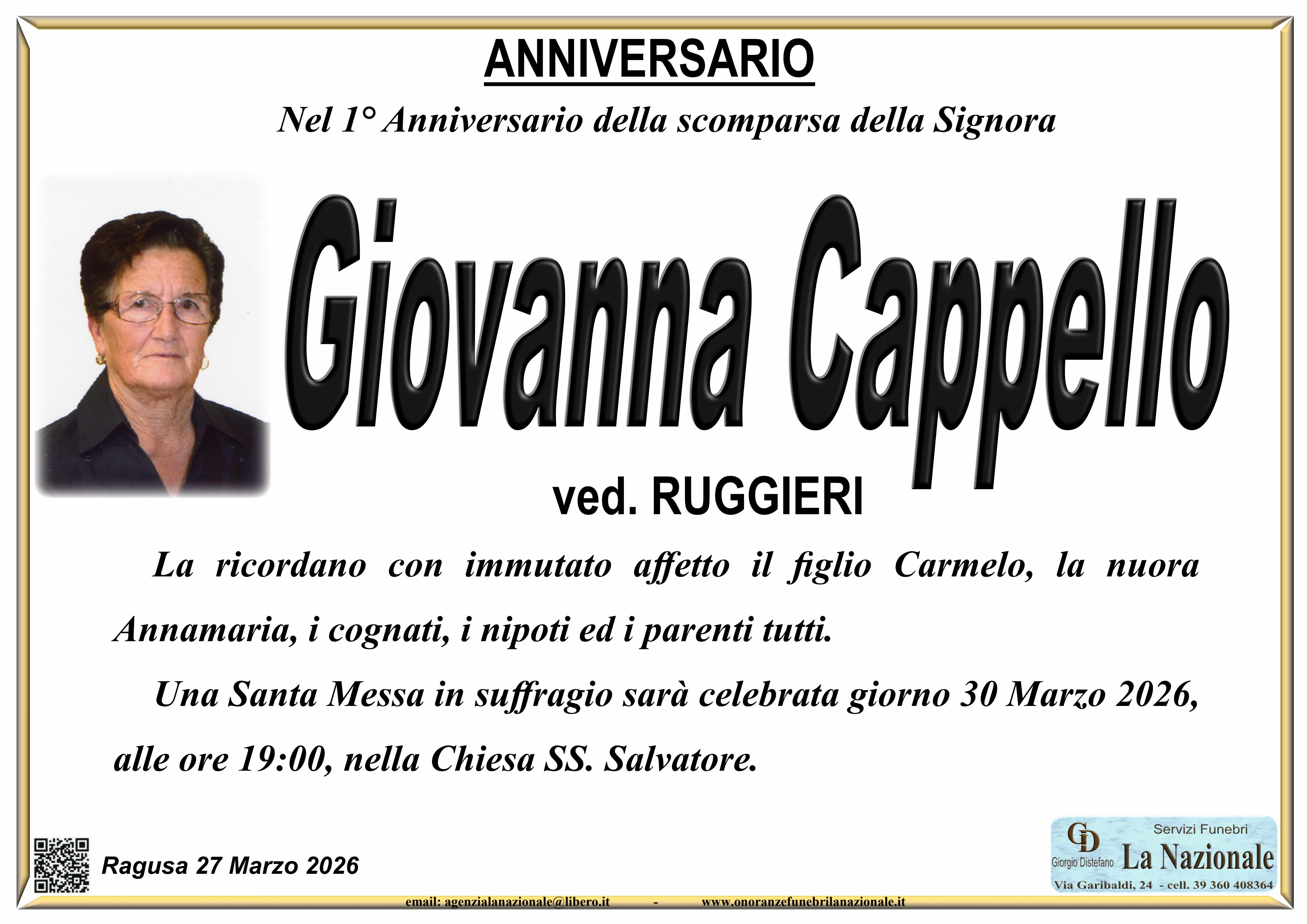 Anniversario: Giovanna Cappello