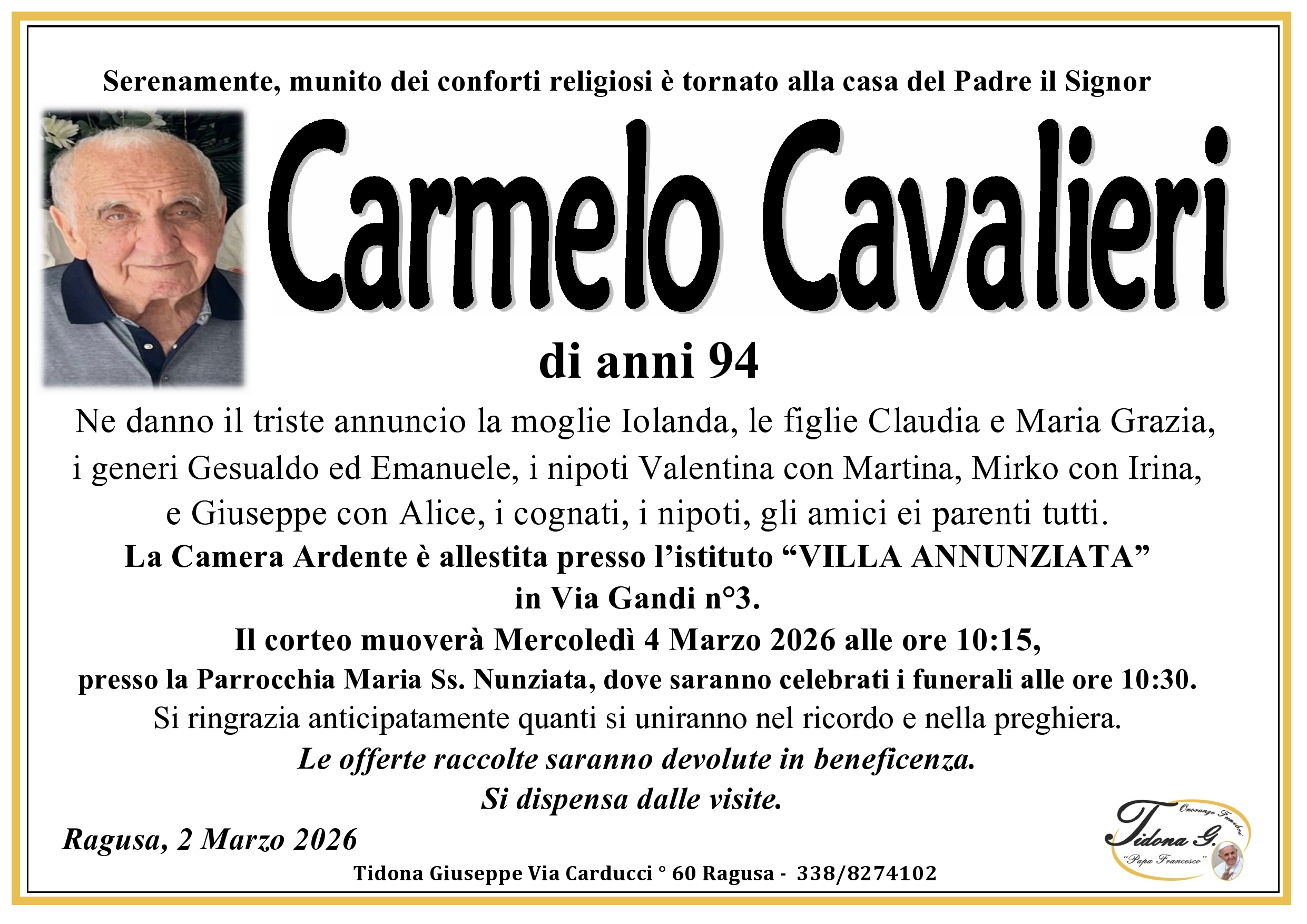 Necrologi: Carmelo Cavalieri