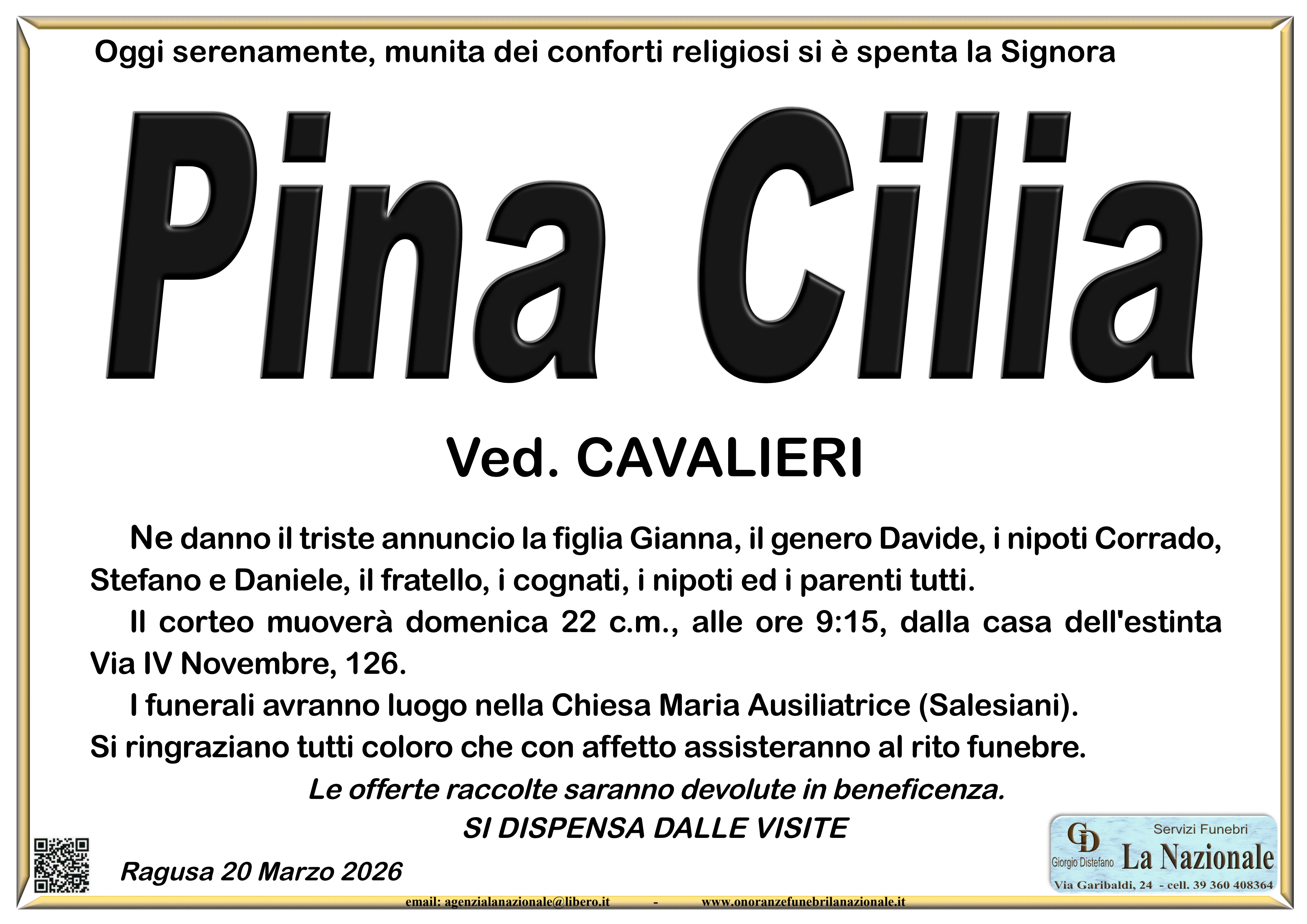 Necrologi: Pina Cilia