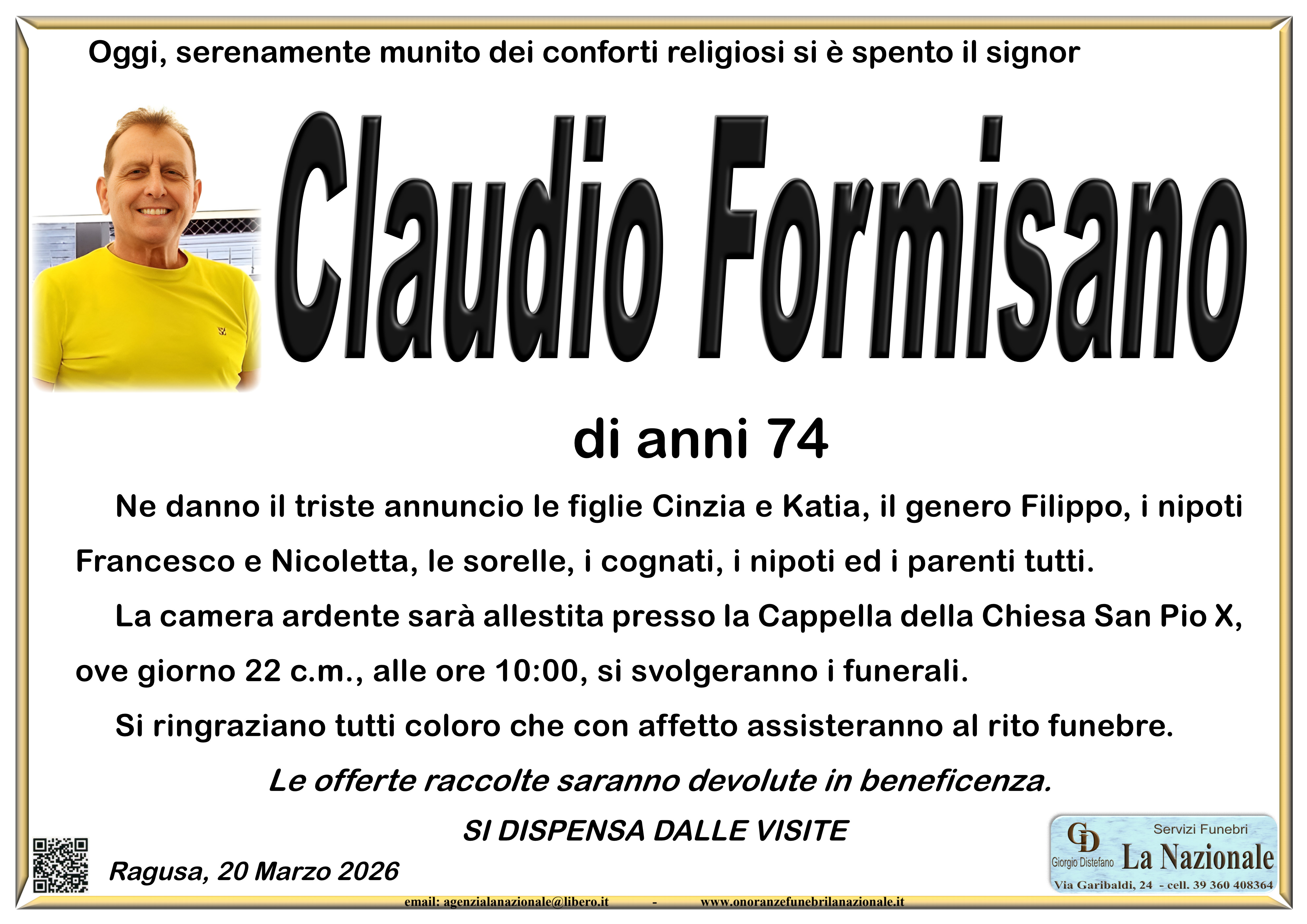 Necrologi: Claudio Formisano.