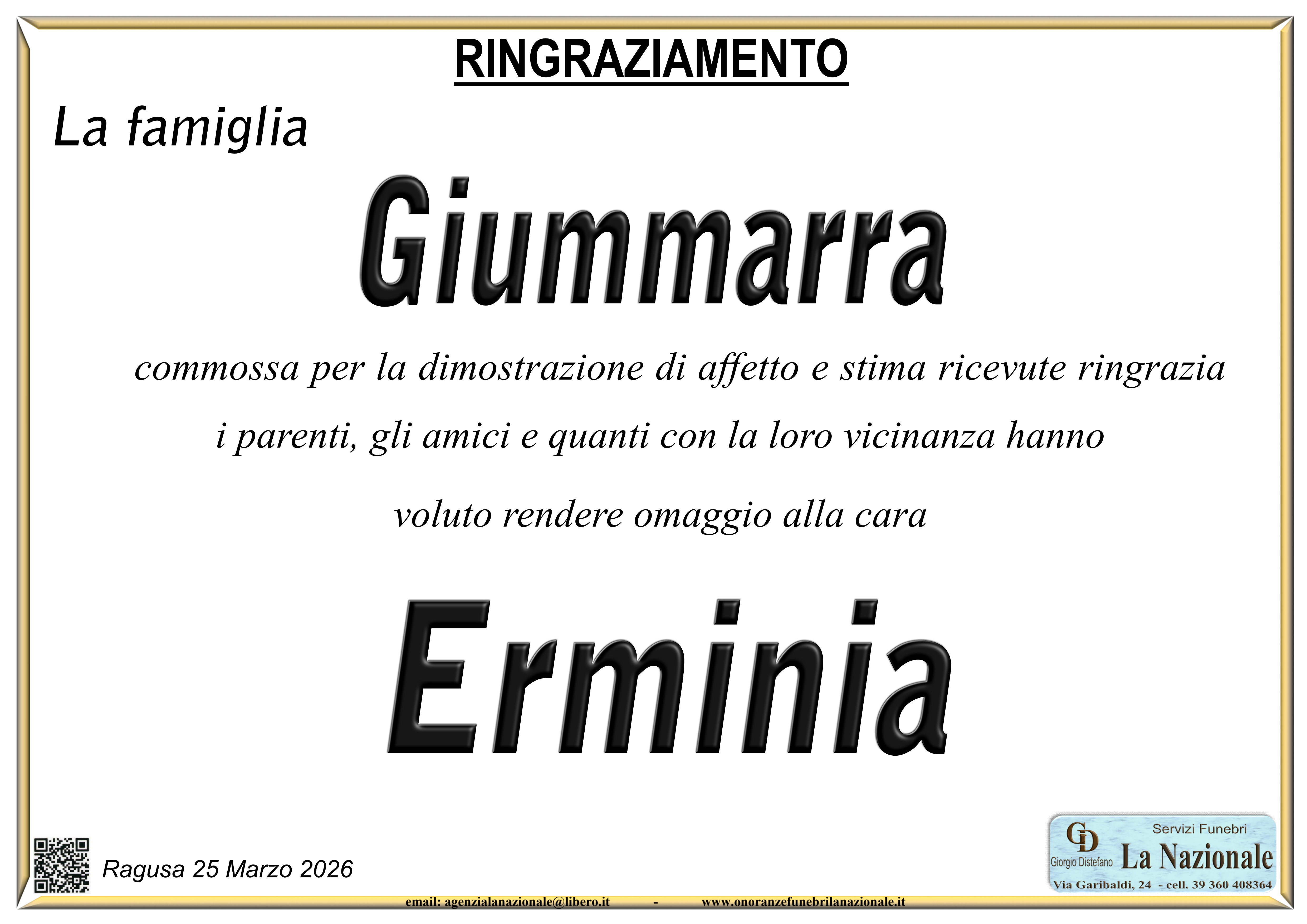 Ringraziamento: famiglia Giummarra