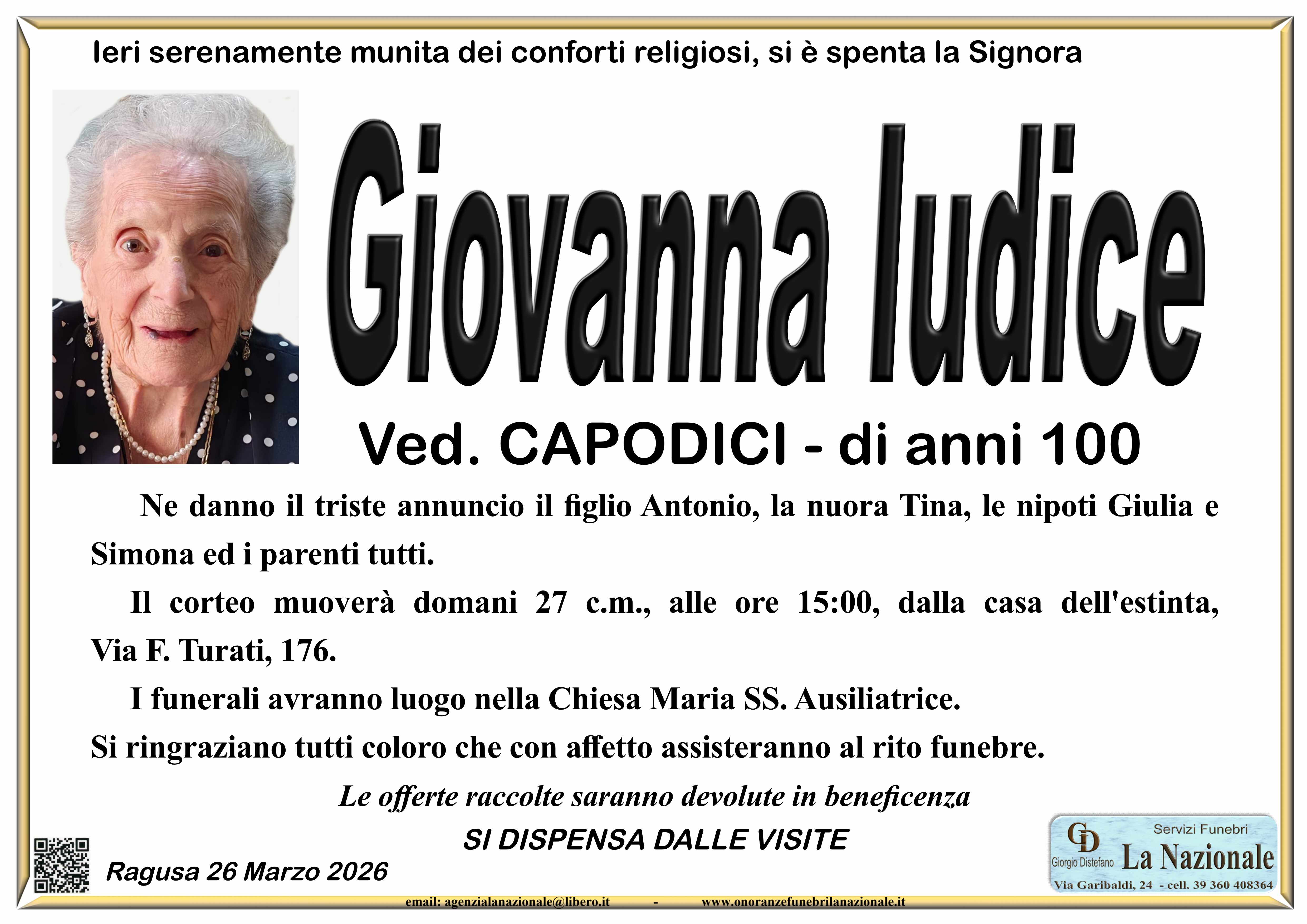 Necrologi: Giovanna Iudice