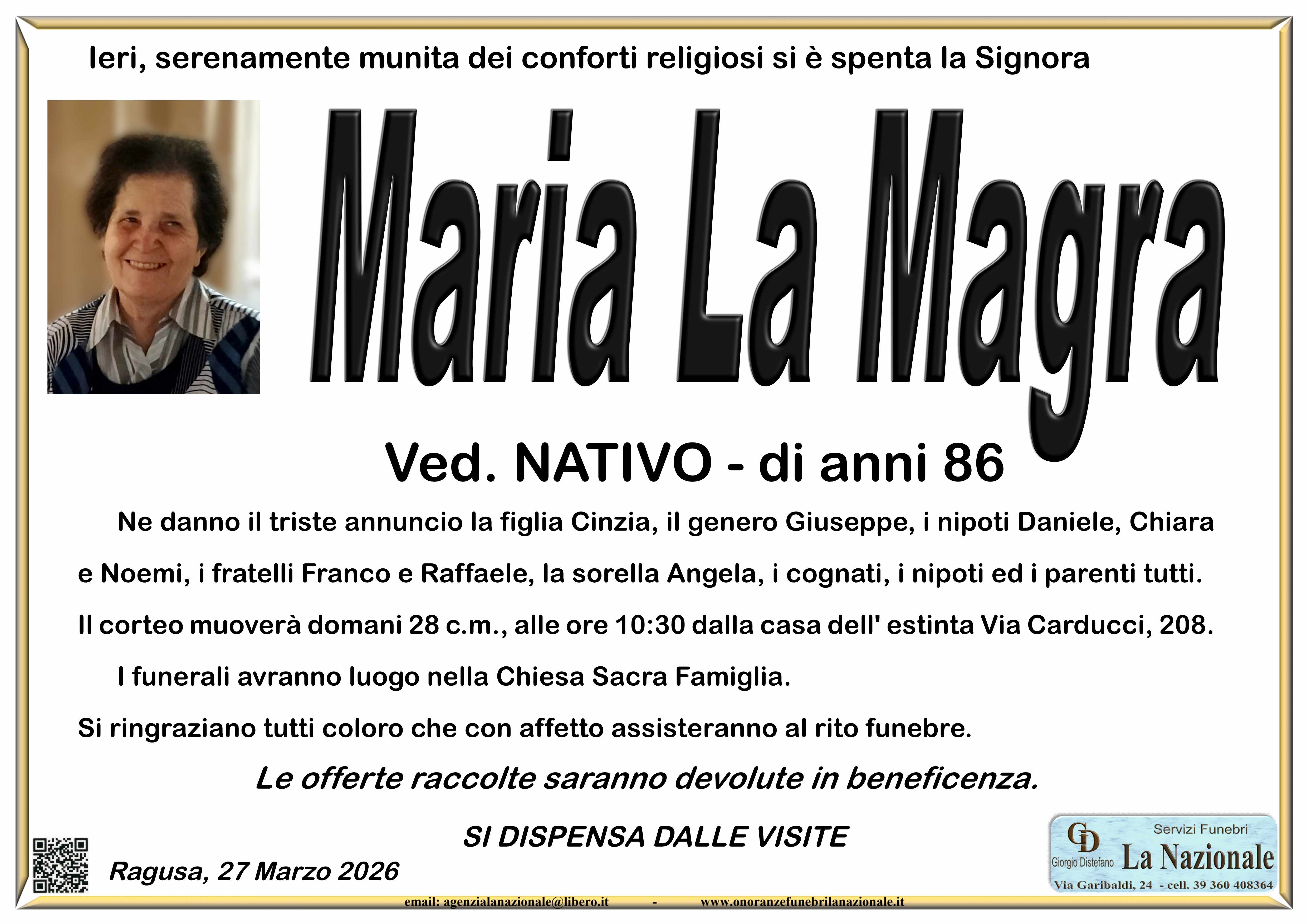 Necrologi: Maria La Magra