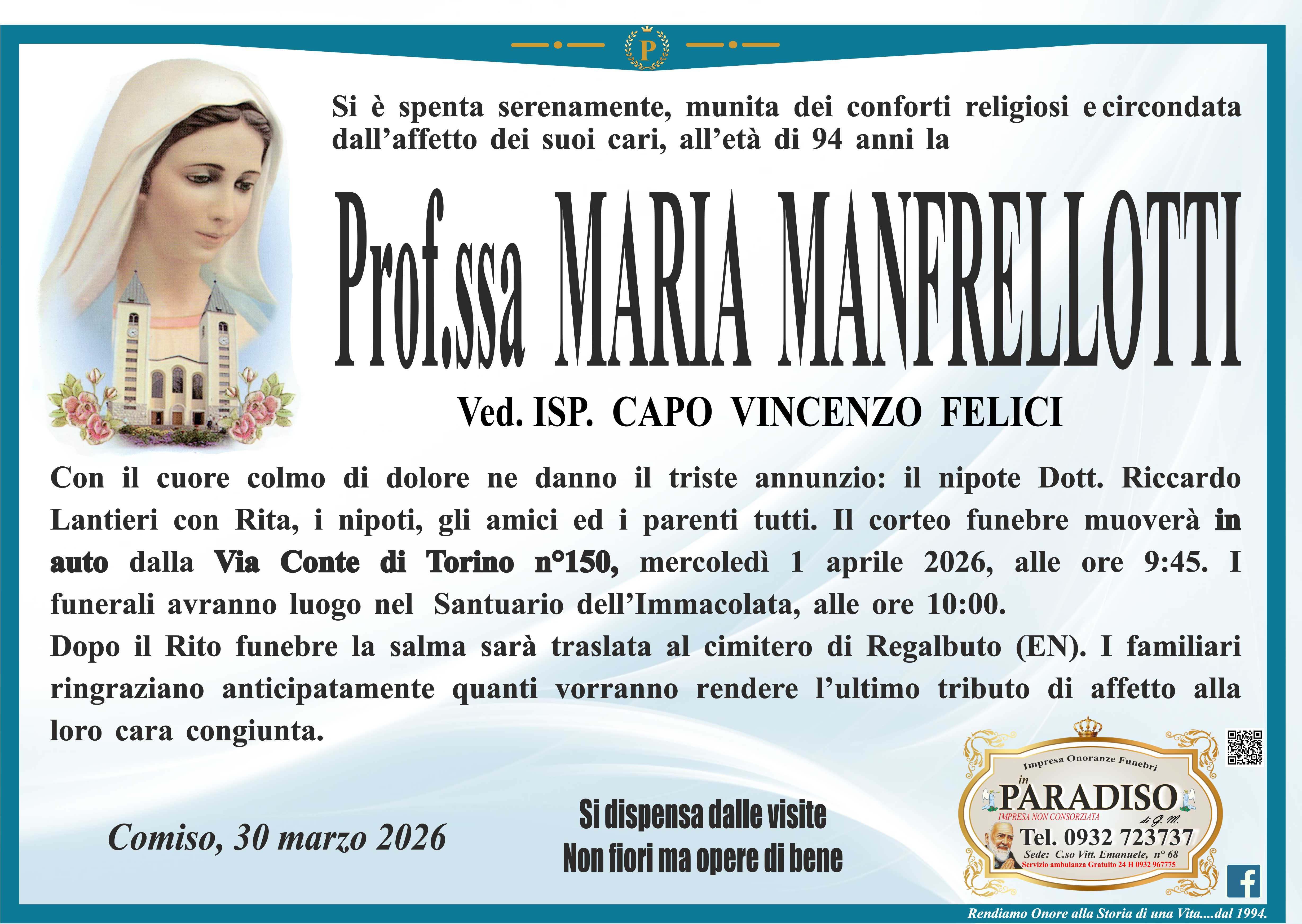 Necrologi: Maria Manfrellotti