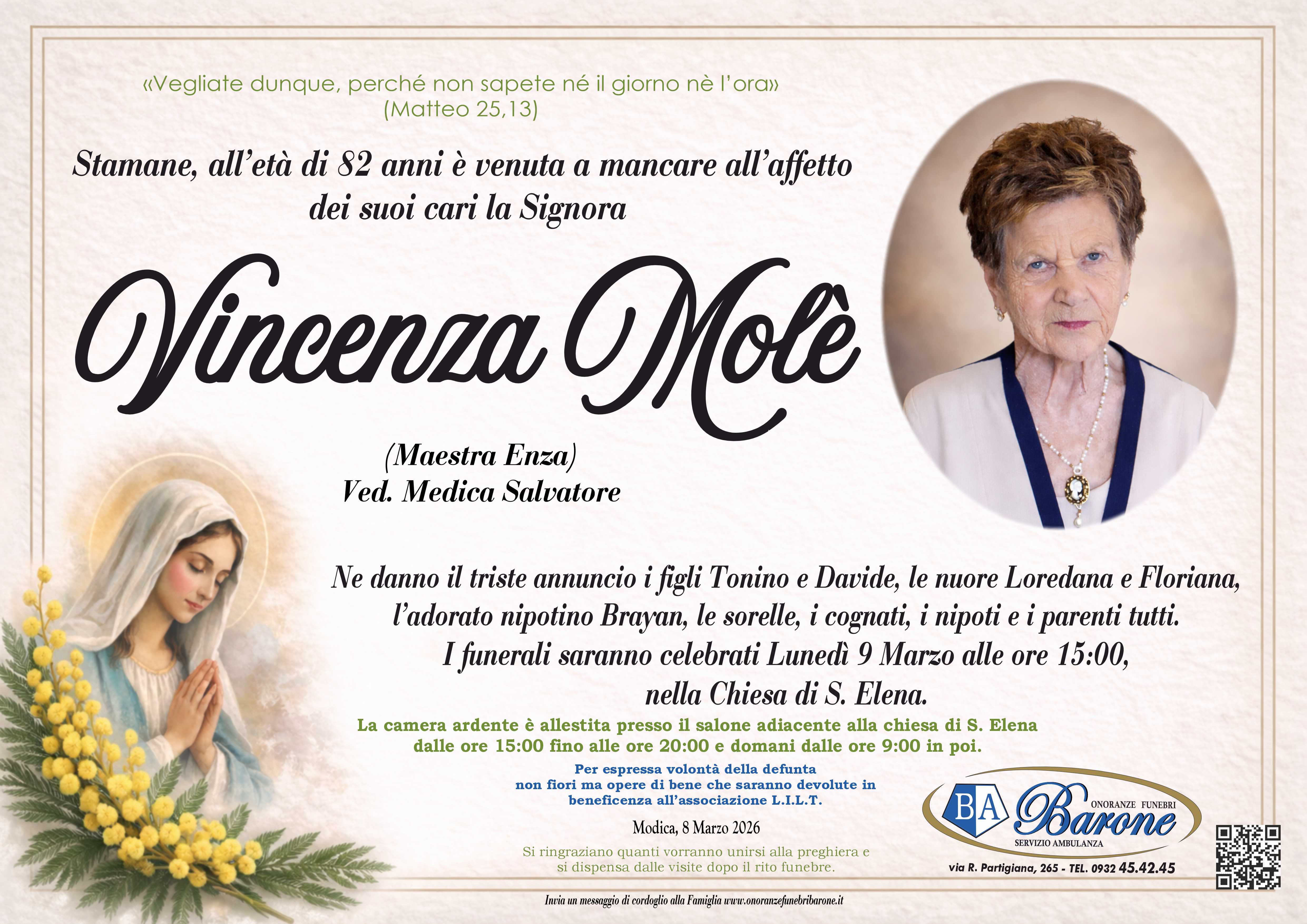 Necrologi: Vincenza Molè