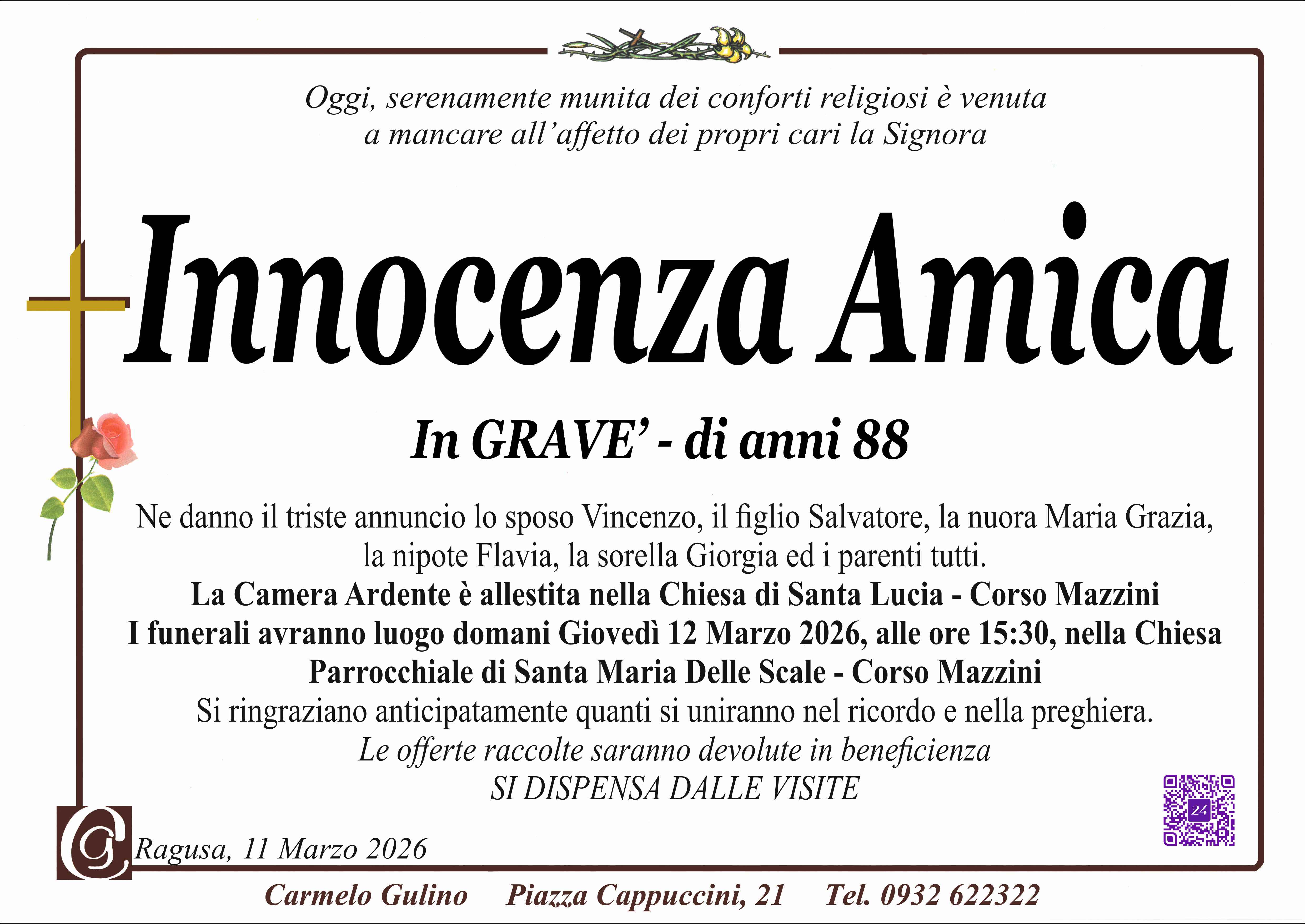 Necrologi: Innocenza Amica